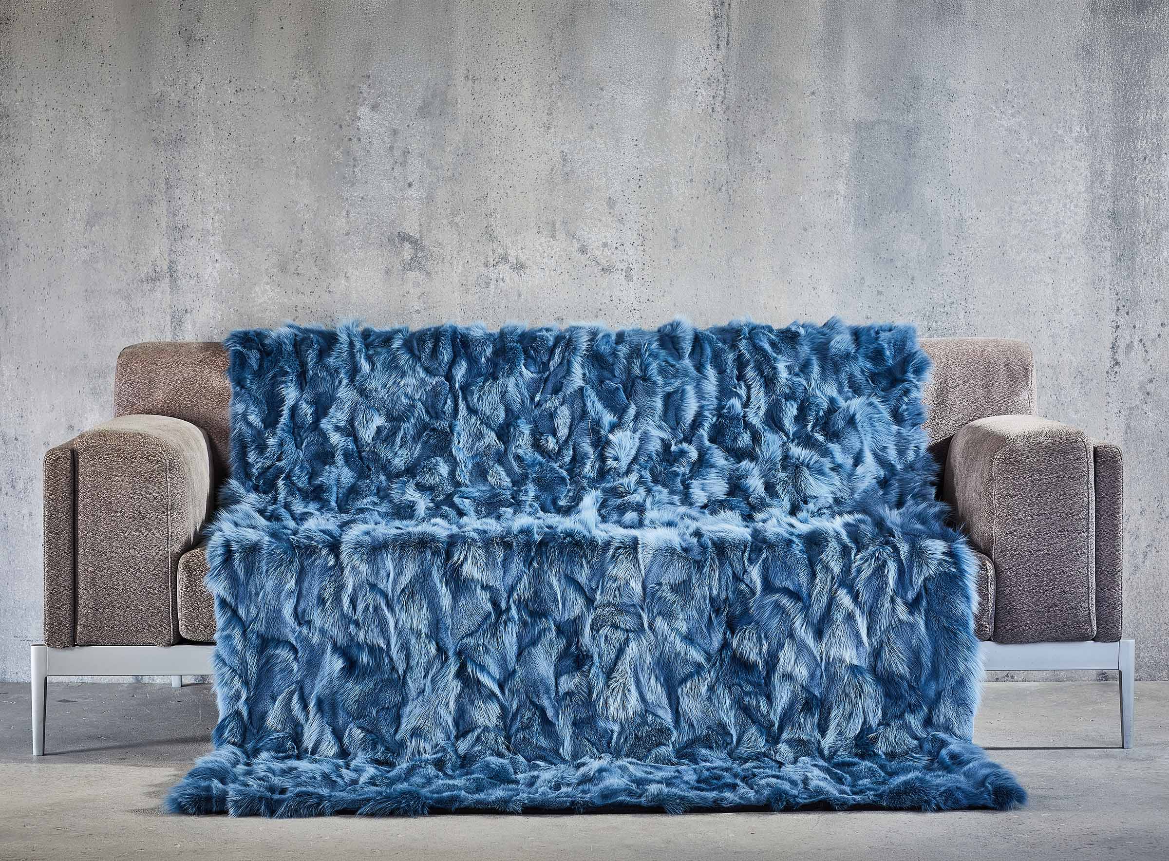 Fuchsdecke Patchwork blau mit Schurwolle