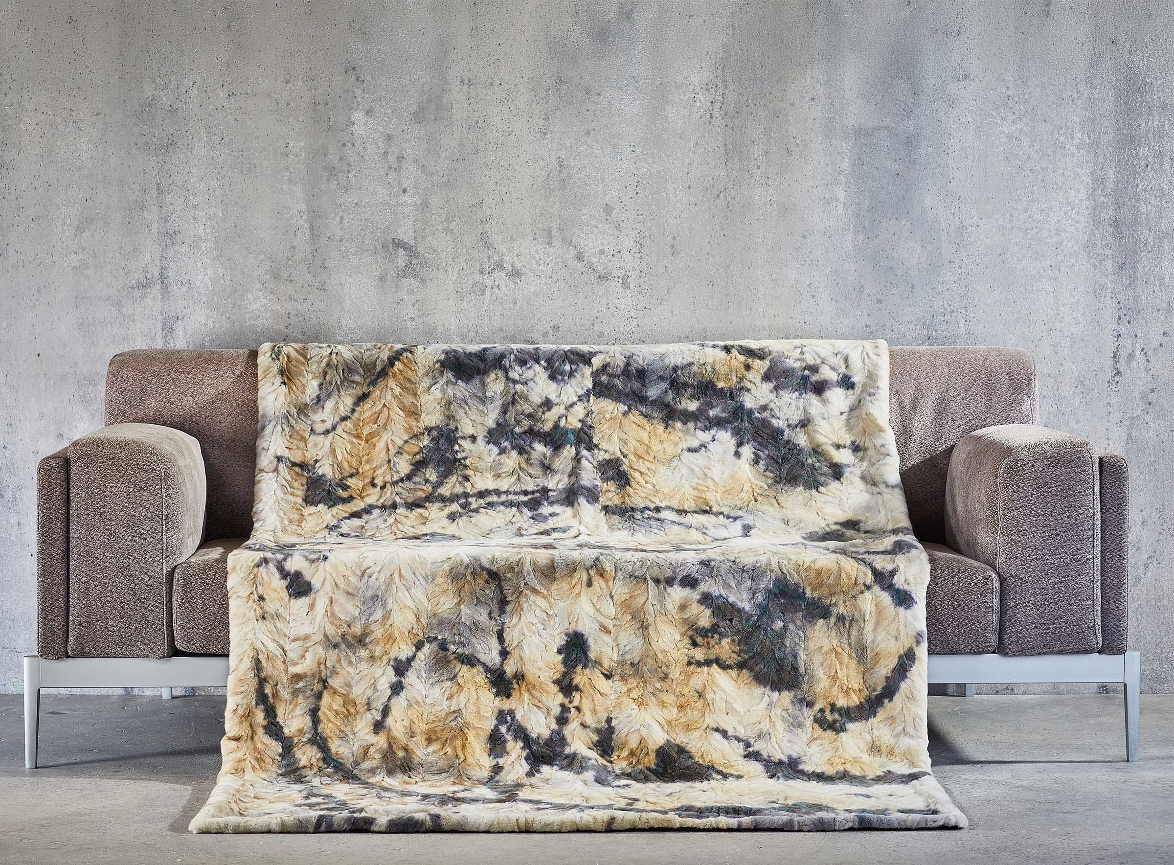 Geschorene Nerzarcade Decke beige mit Kunstdruck