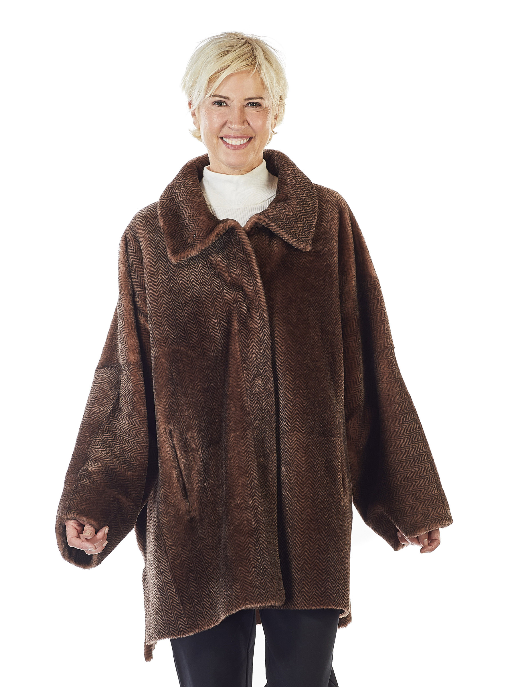 Sportliche Lammfell Wendejacke mit Fischgrätmuster in braun