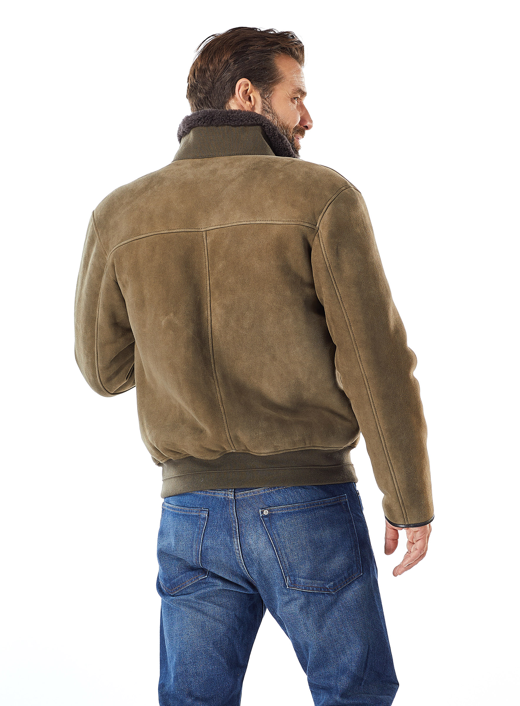 Lammfell Blouson Manzoni24 mit Strickbündchen für Männer