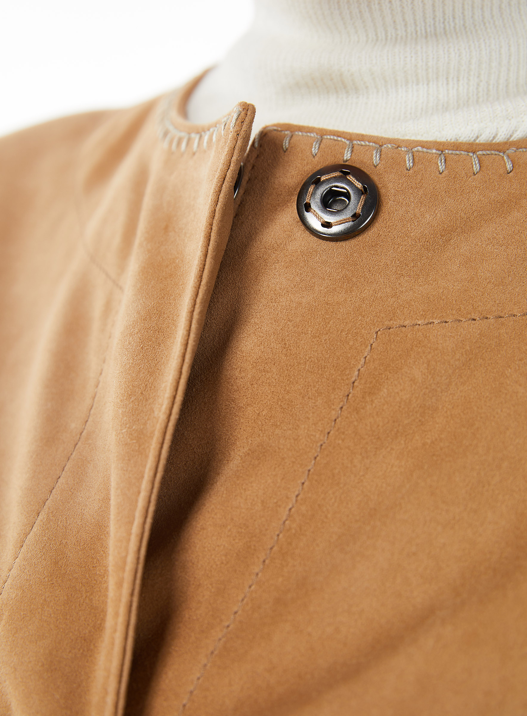 Collarless Suede Trench Coat by Werner Christ