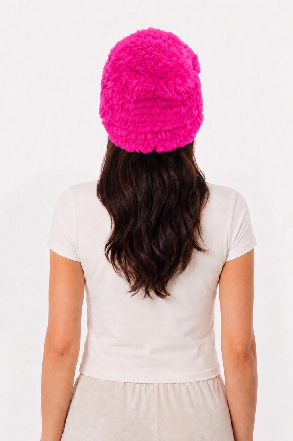 Flauschige Fellmütze aus Kaninpelz pink