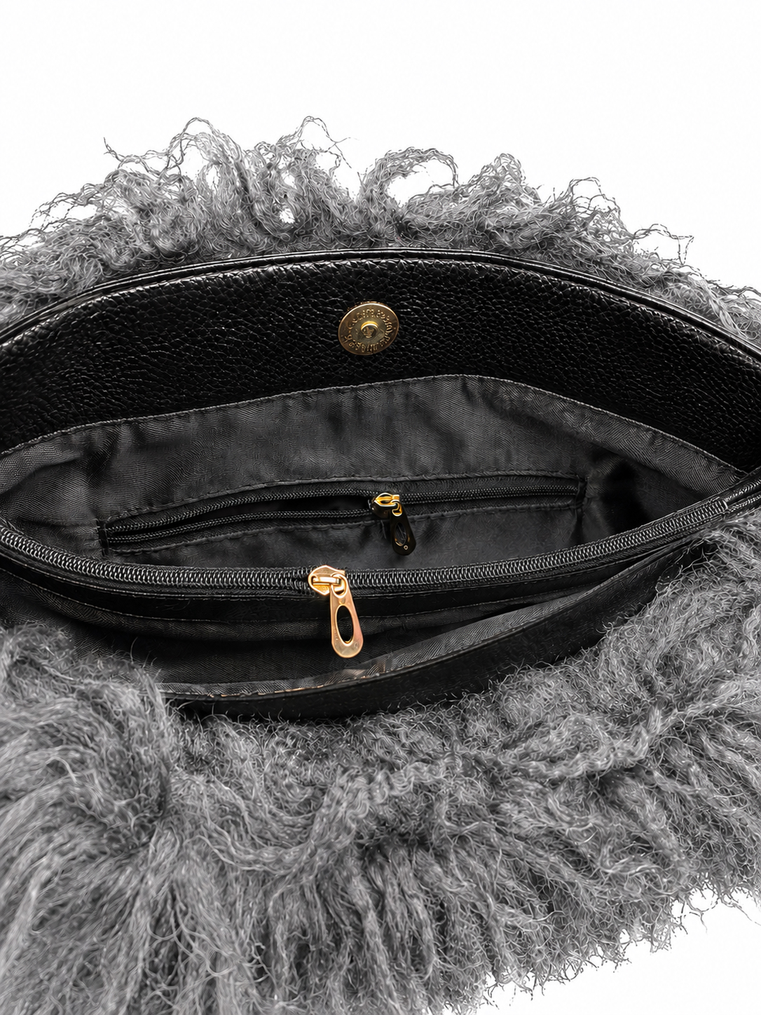 Tibetlamm Felltasche grau mit Ledergriff