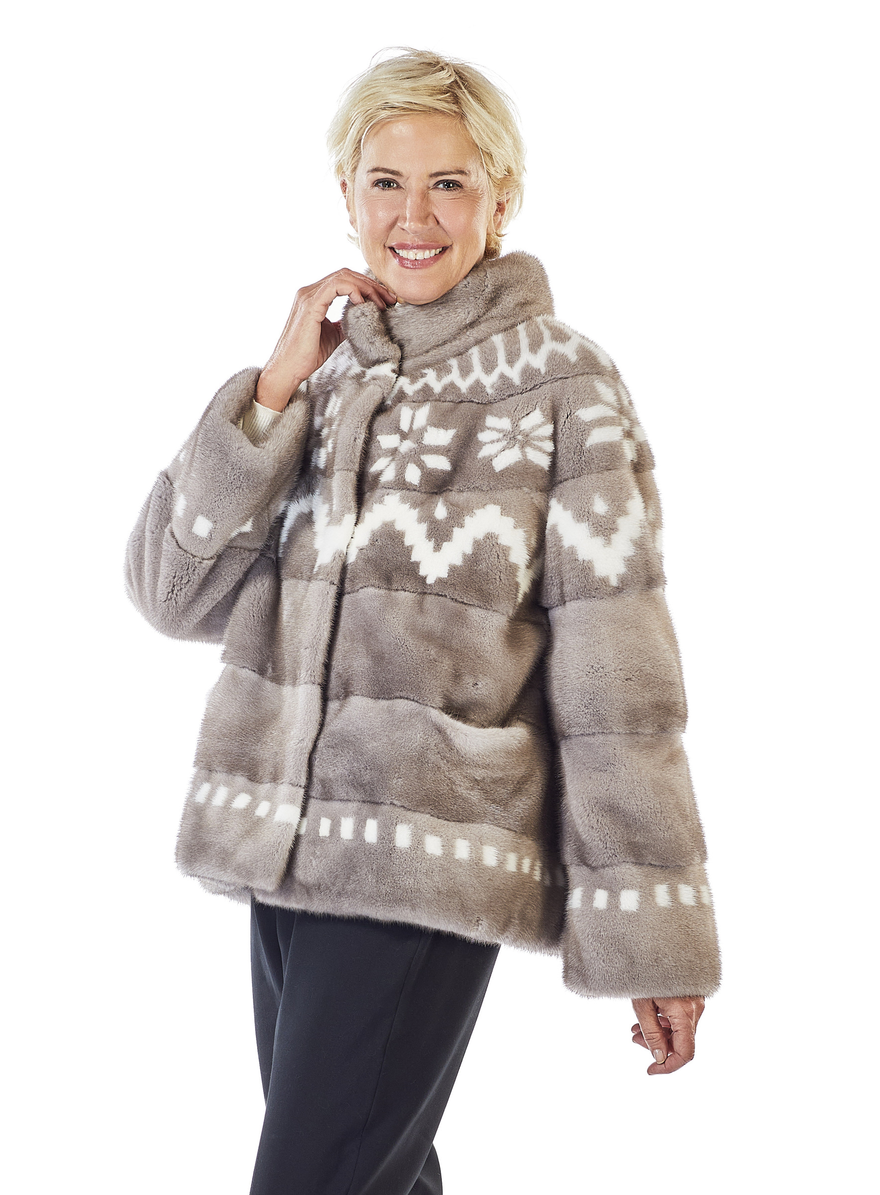 Nerz Jacke im Norweger Pullover Style