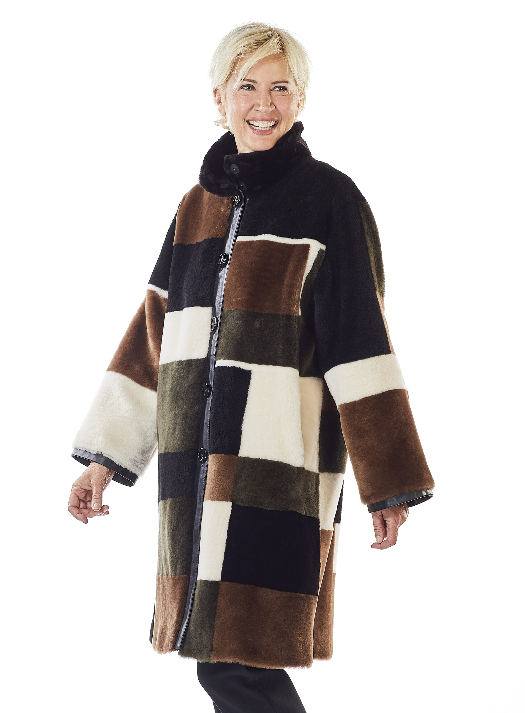 Merinolamm Patchwork Kurzmantel Manzoni24 grün