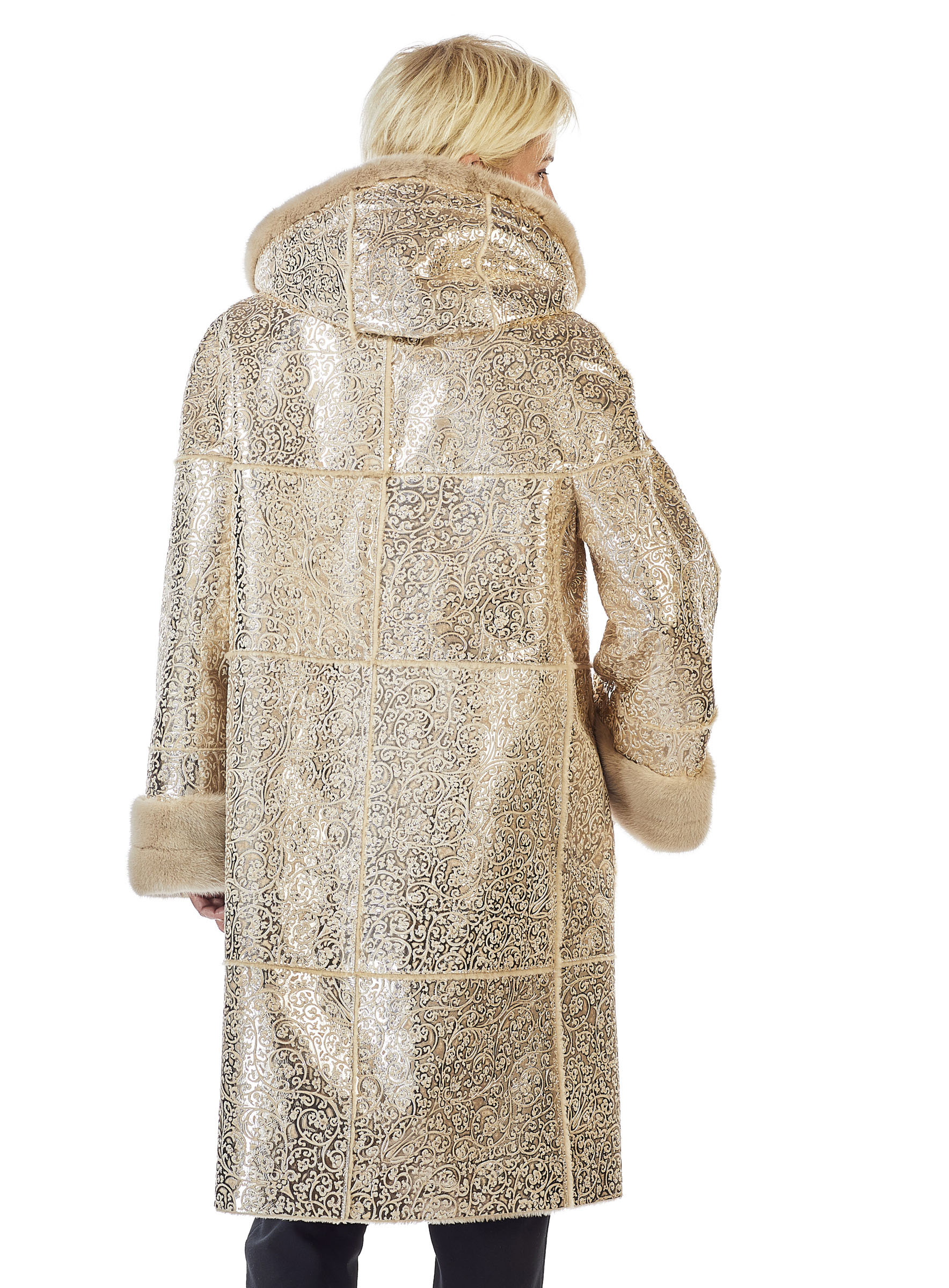Lammfell Wendemantel mit goldenem Leder von Fontani