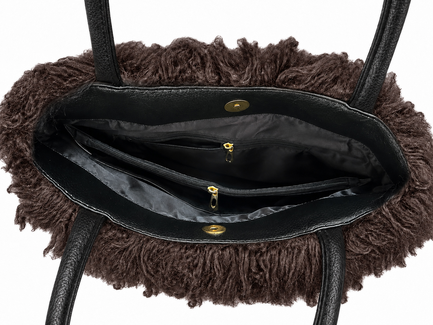 Tibetlamm Felltasche braun mit Ledergriff