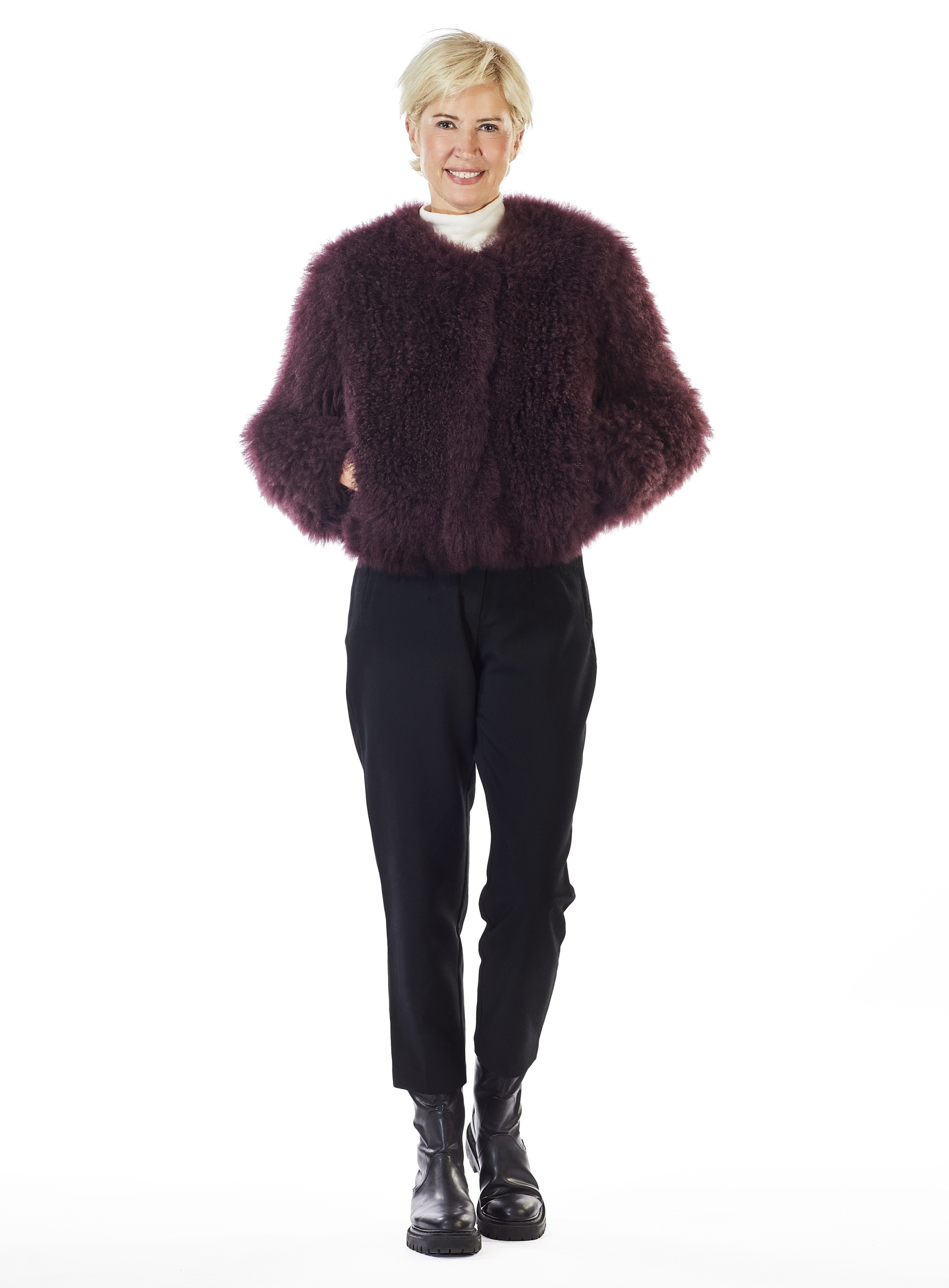 Cashmere-Ziegenfelljacke in Bordeaux