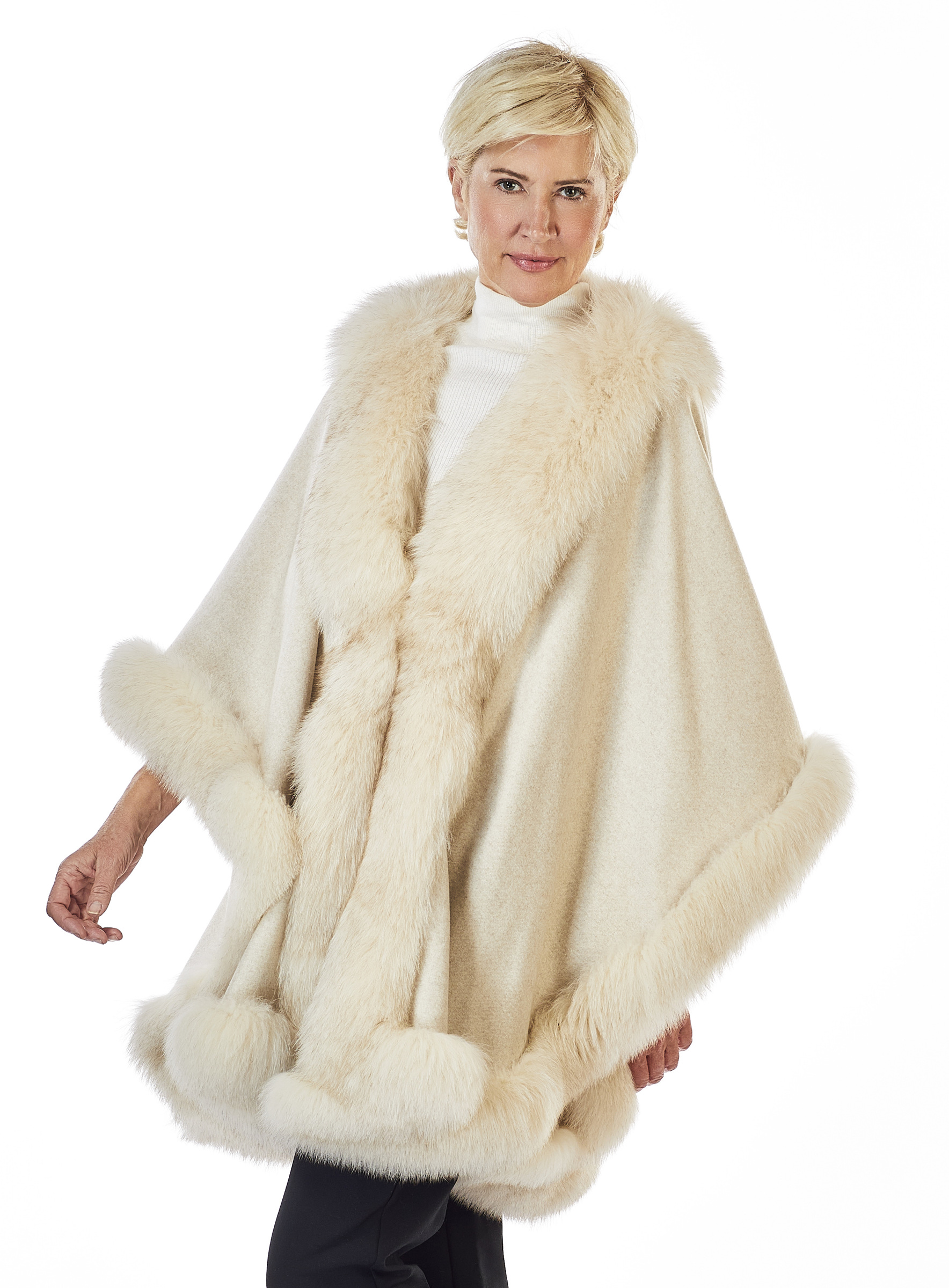 Cashmere Cape mit Blaufuchs beige