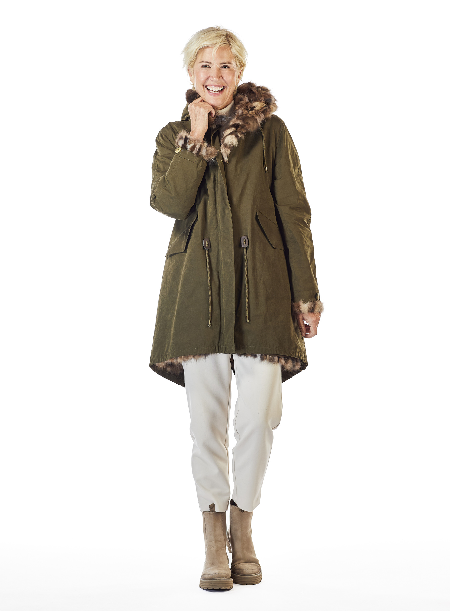 Sportiver Baumwoll Parka mit Zobelpixel oliv