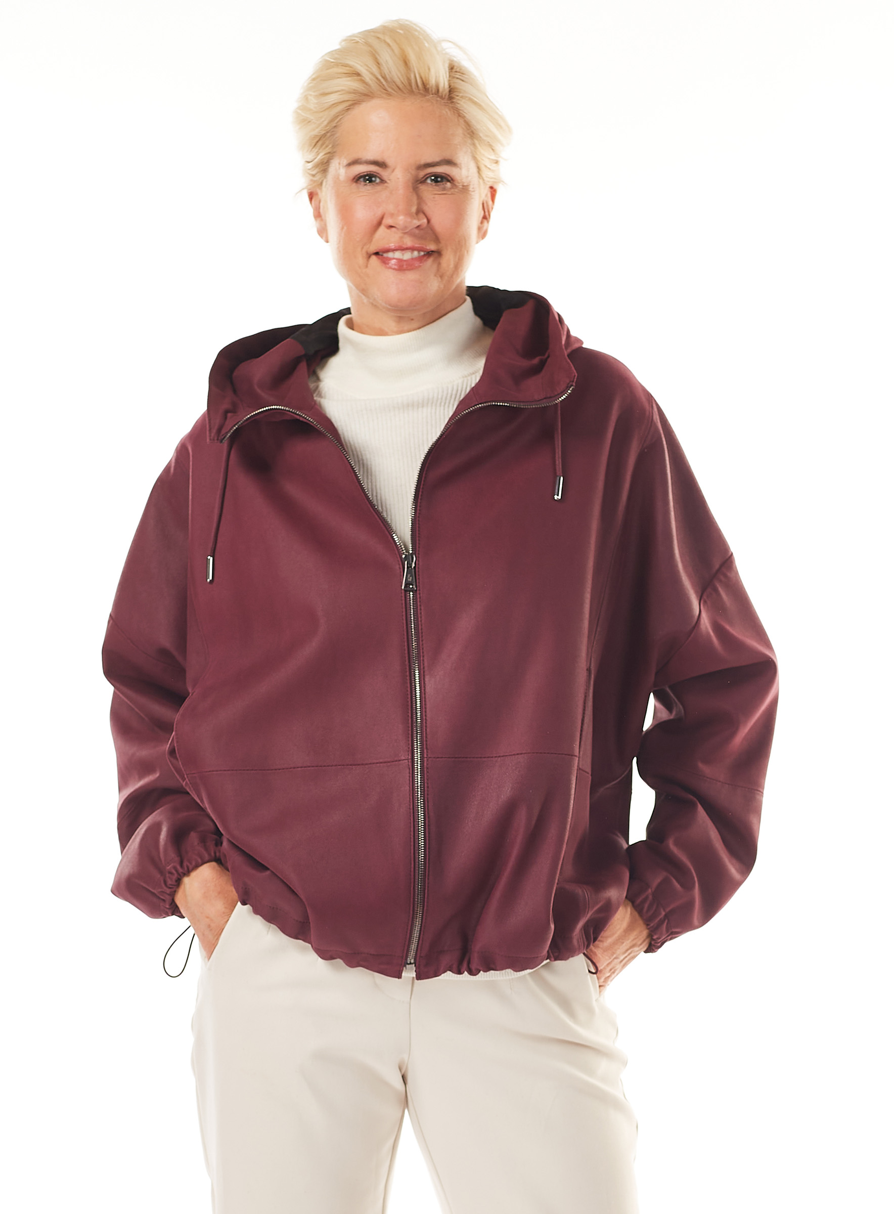 Womens Leather Jacket in Aubergine Pink/Purple by Werner Christ