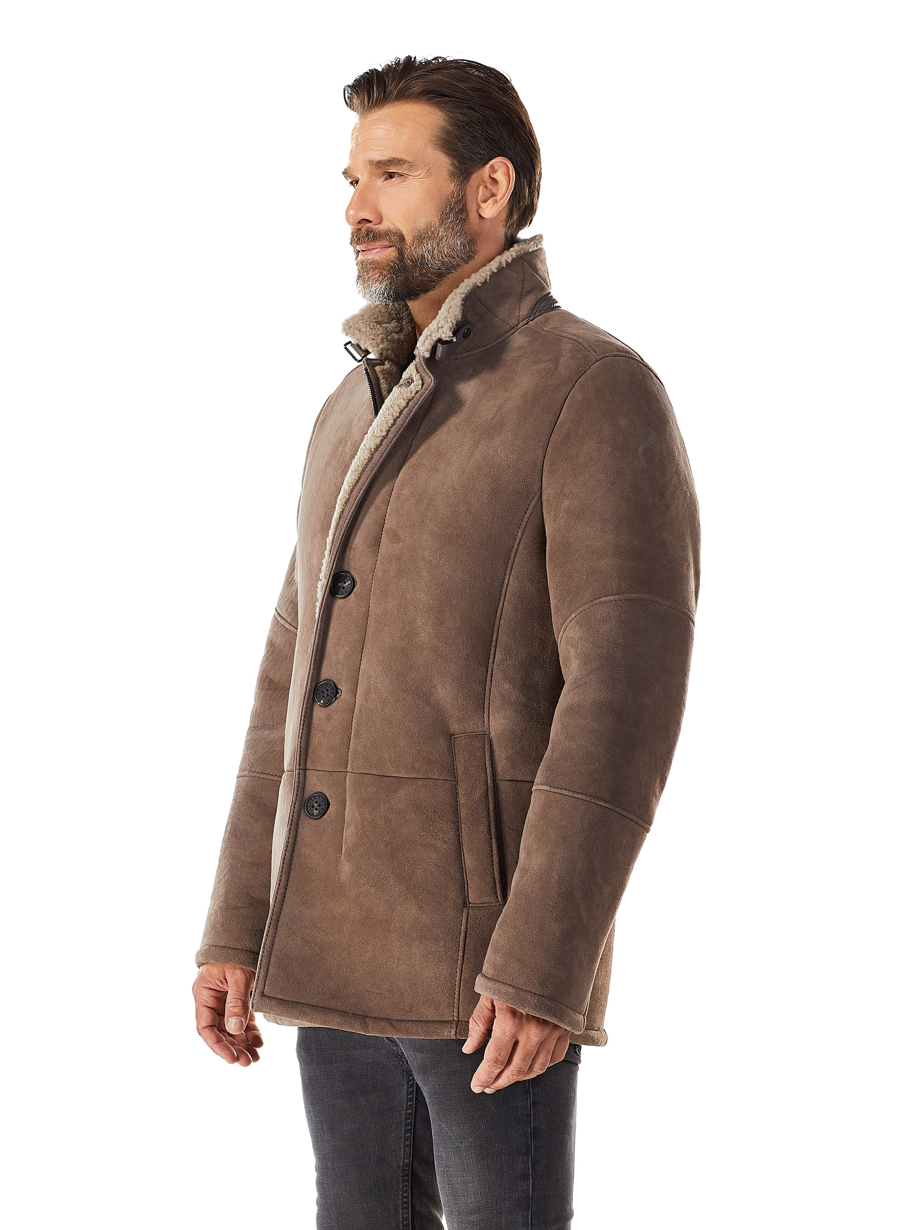 Sportive Lammfell Jacke taupe von Werner Christ