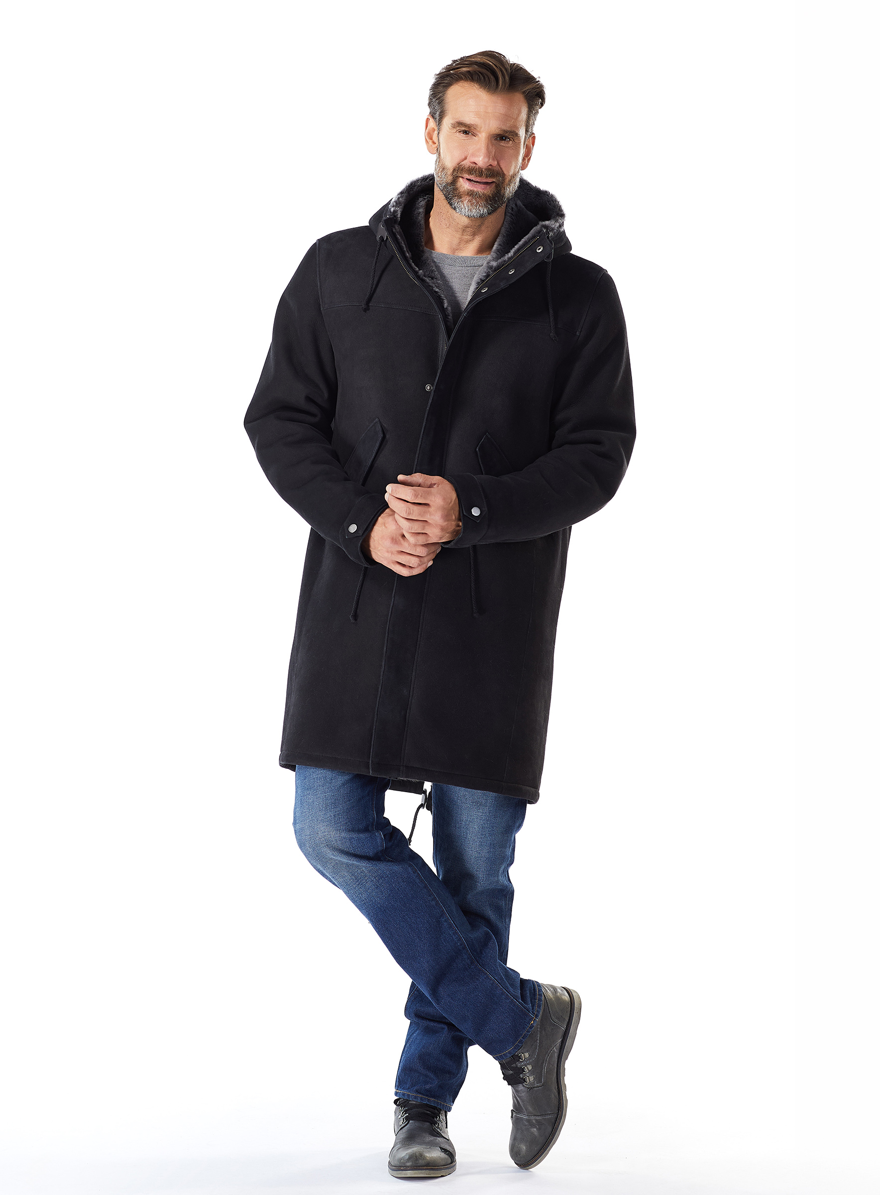 Merino Lammfell Herren Parka schwarz brisa