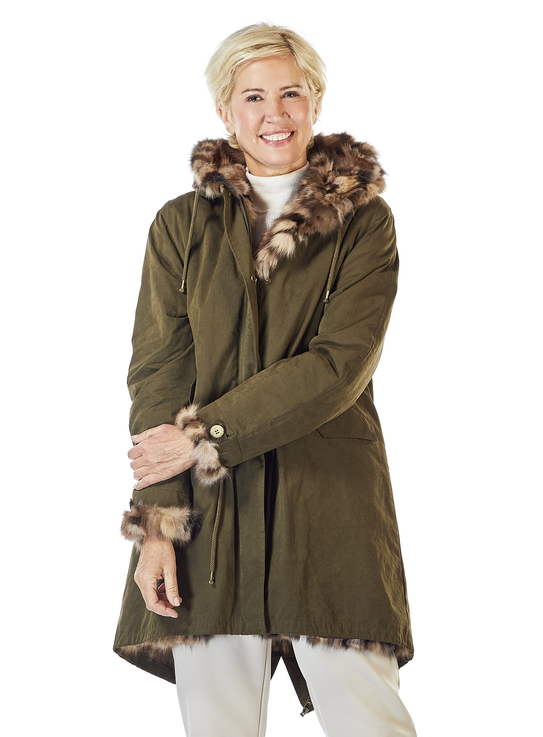Sportiver Baumwoll Parka mit Zobelpixel oliv