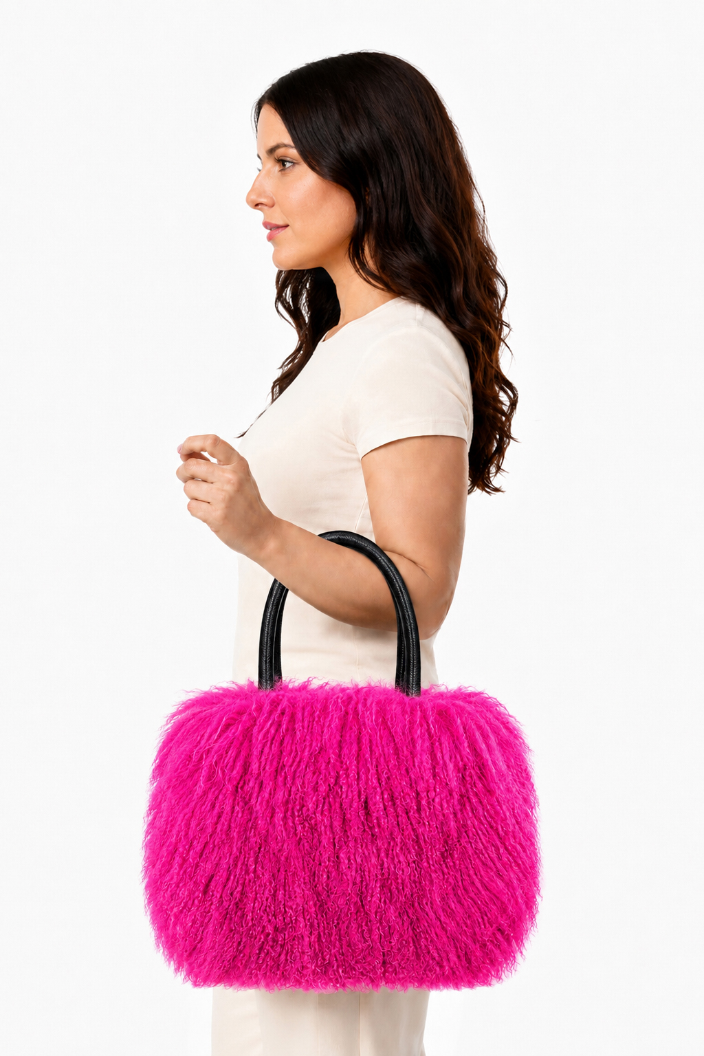 Sstylische Pelztasche aus Tibetlammfell pink