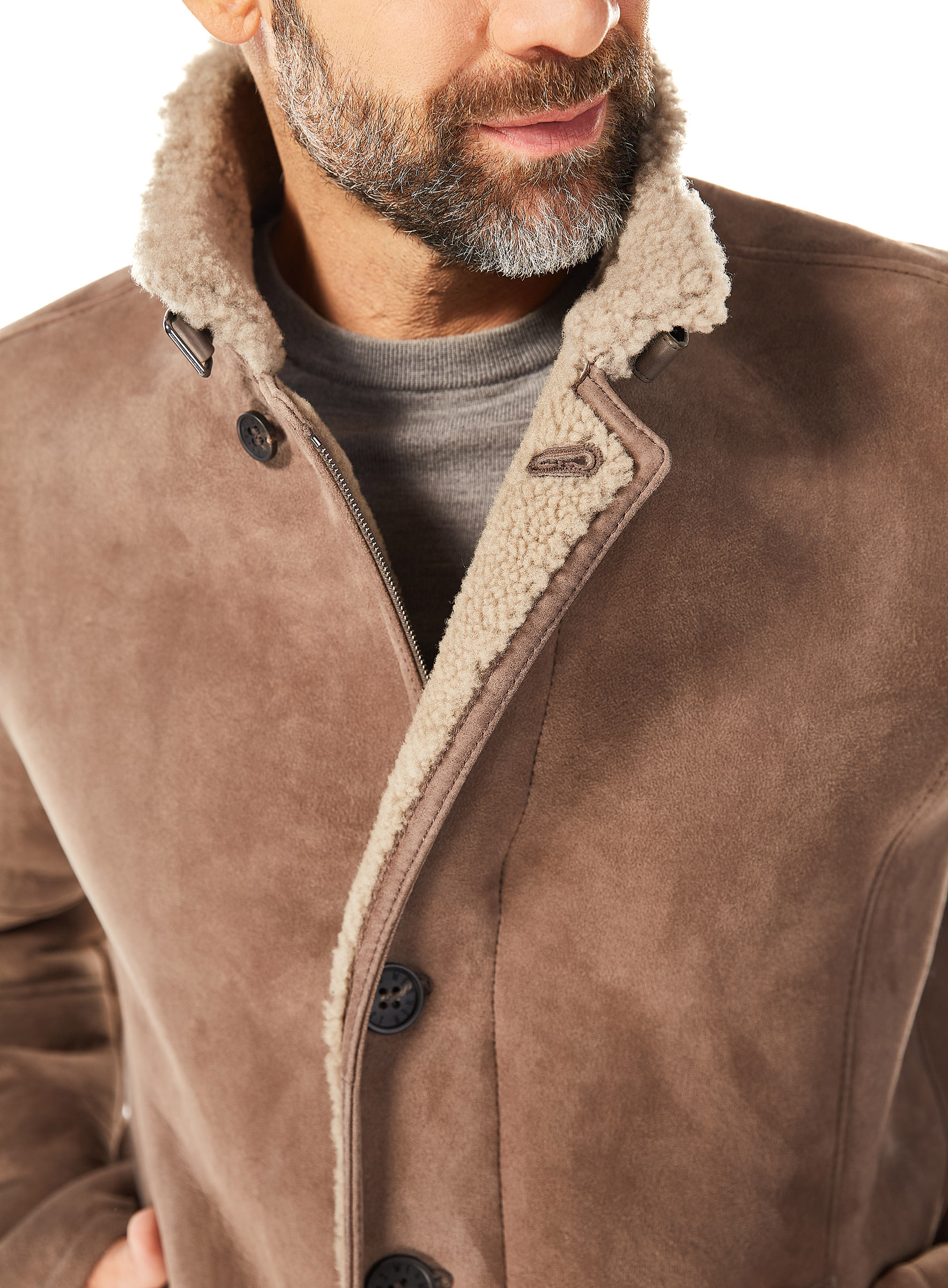 Sportive Lammfell Jacke taupe von Werner Christ