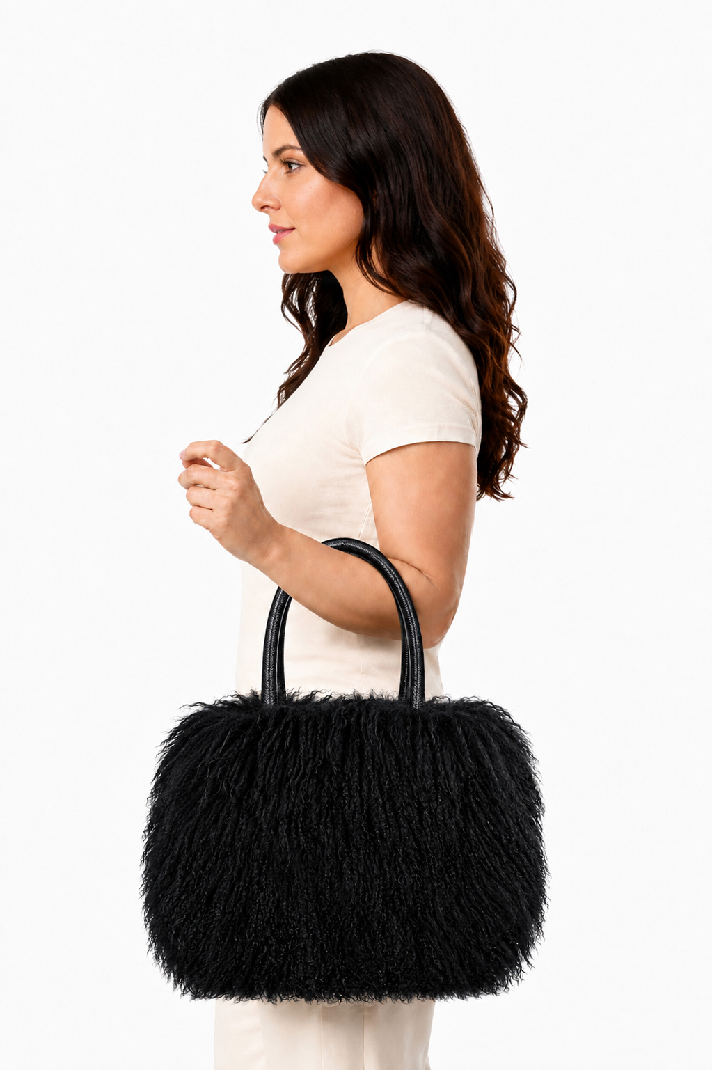 Edle Felltasche aus Tibetlamm schwarz