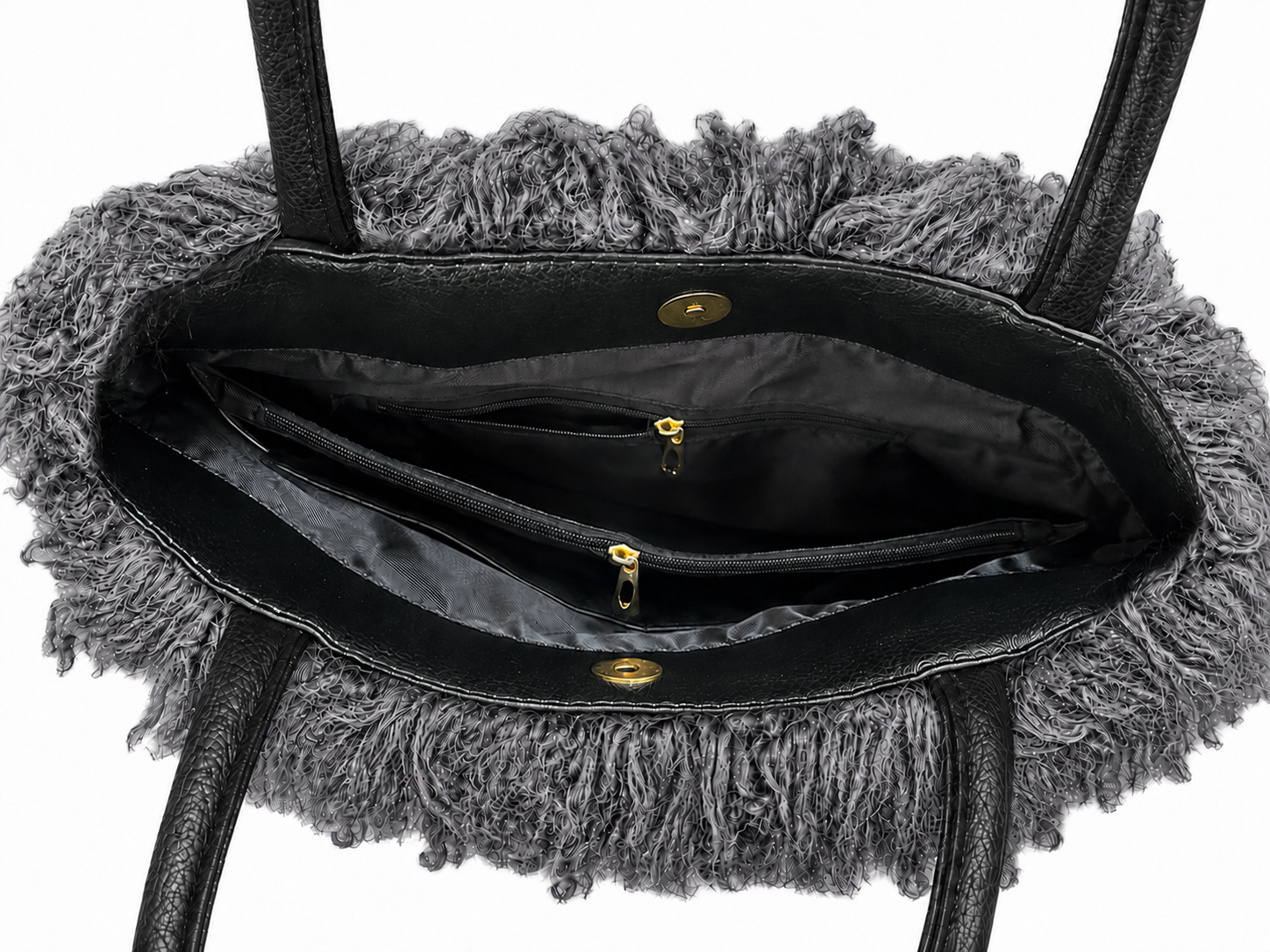 Tibetlamm Felltasche grau mit Ledergriff