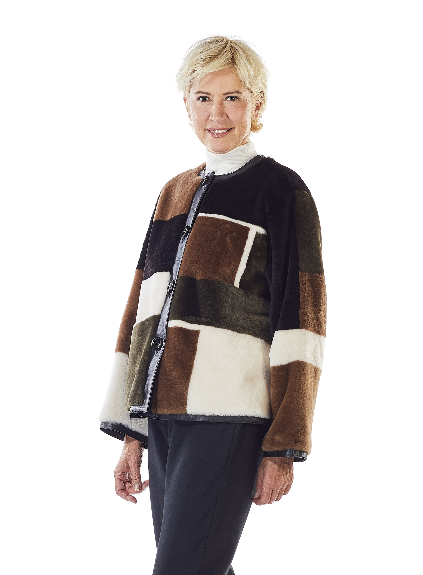 Lammfell-Wendejacke von Manzoni 24 in modischer Patchwork-Verarbeitung