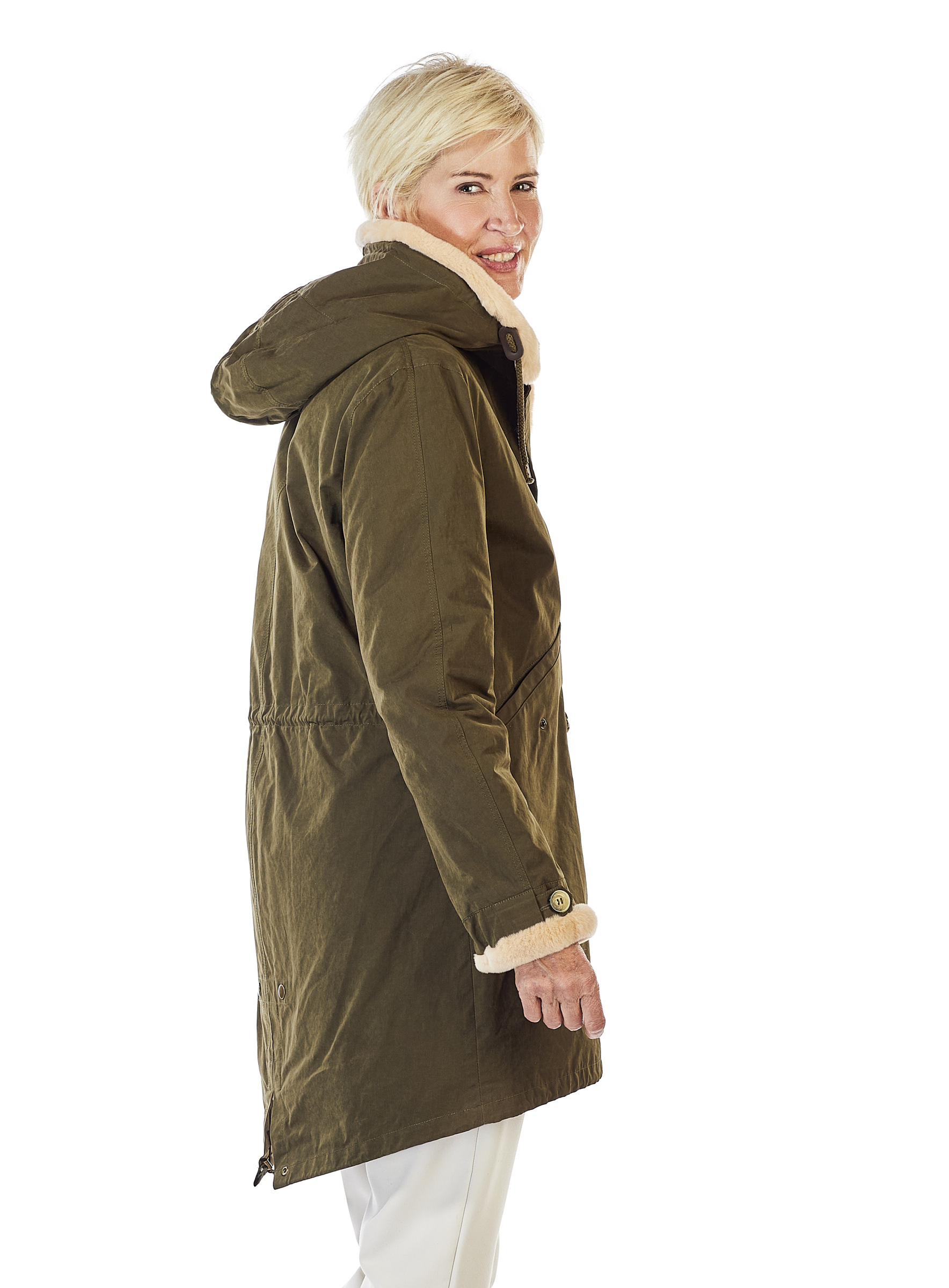 Parka pelzgefüttert mit Samtnerz beige