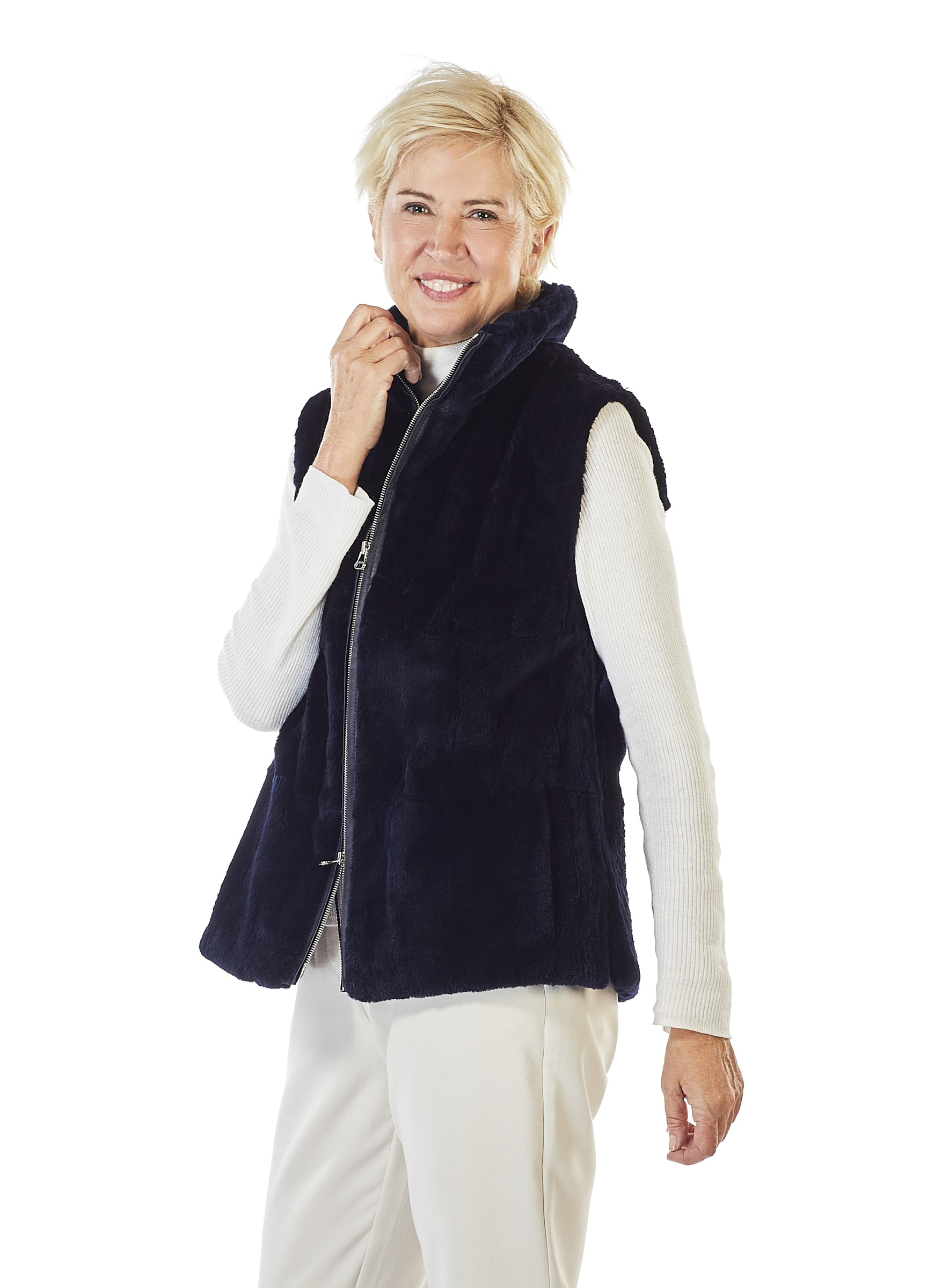 Navy Blue Muskrat Fur Gilet