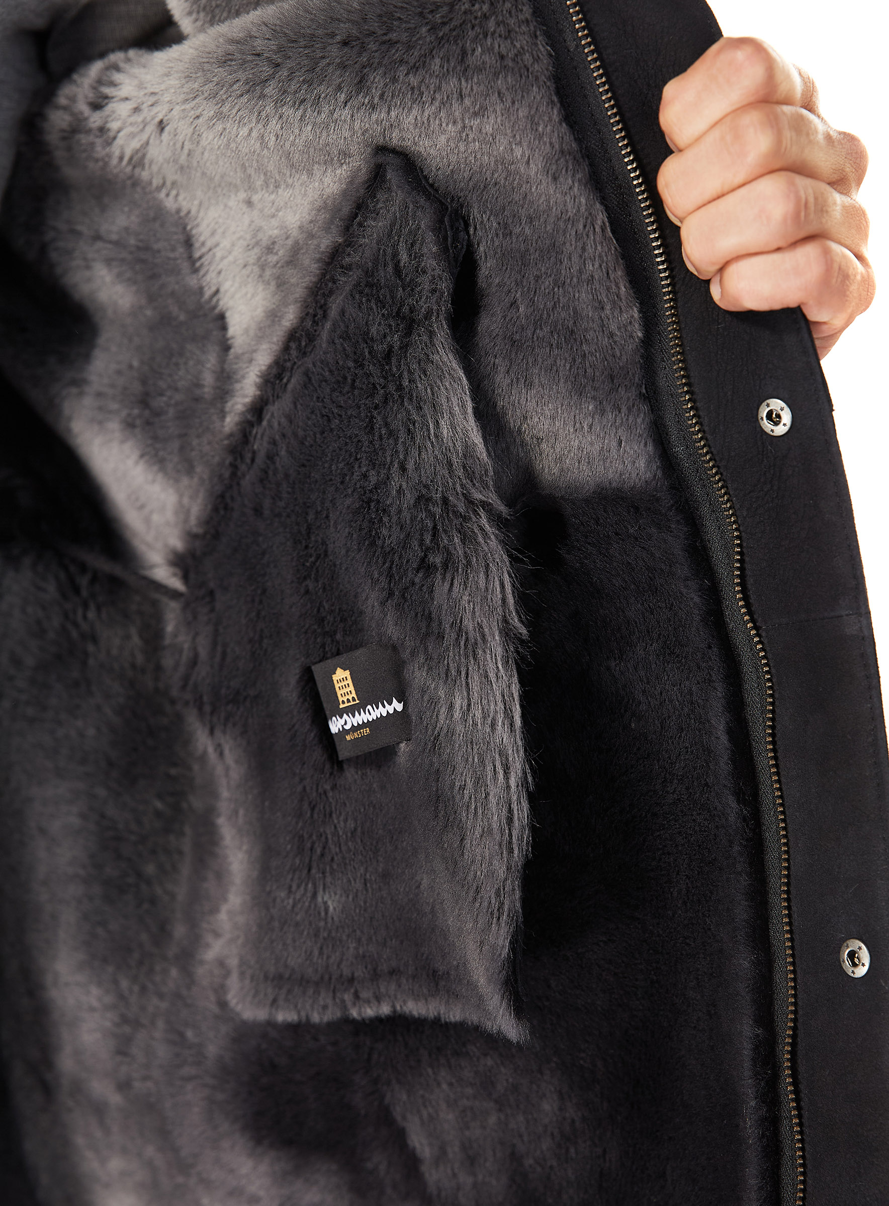 Merino Lammfell Herren Parka schwarz brisa