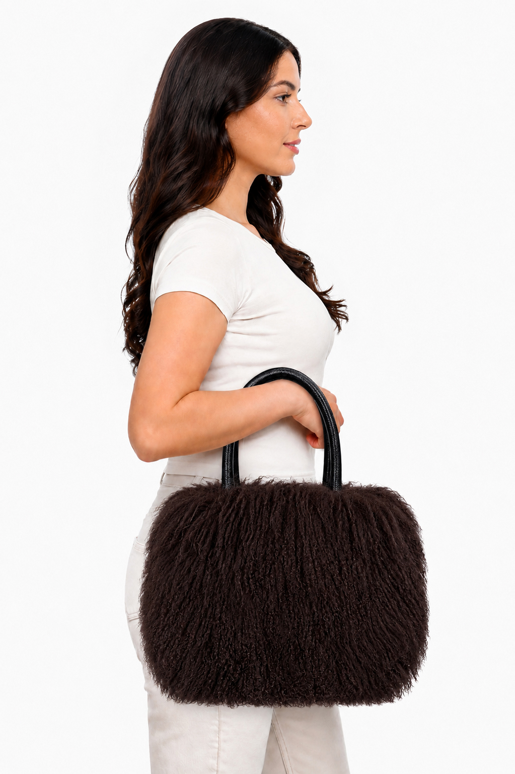 Stylische Felltasche aus Tibetlamm braun