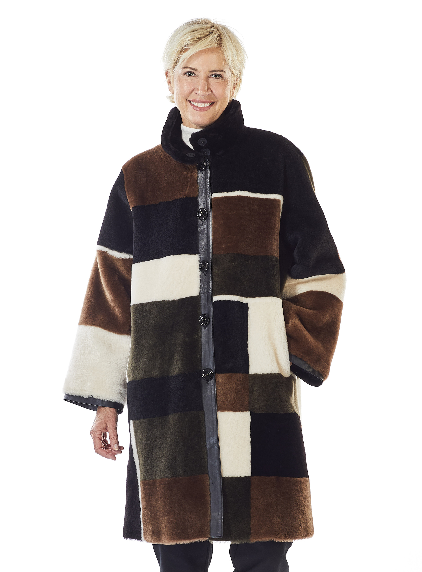 Merinolamm Patchwork Kurzmantel Manzoni24 grün