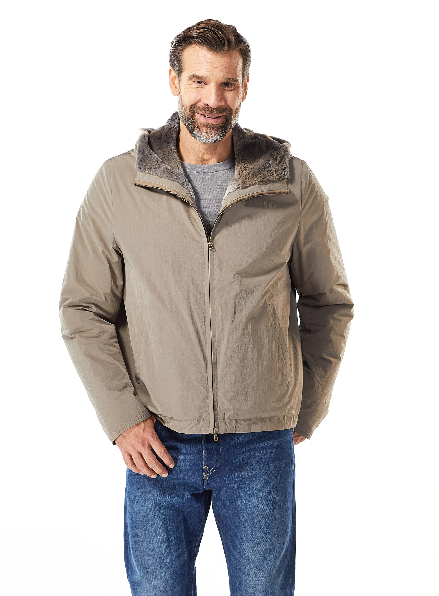 Sportive Anorak Jacke aus Mikrofaser mit Bisam Fellfutter