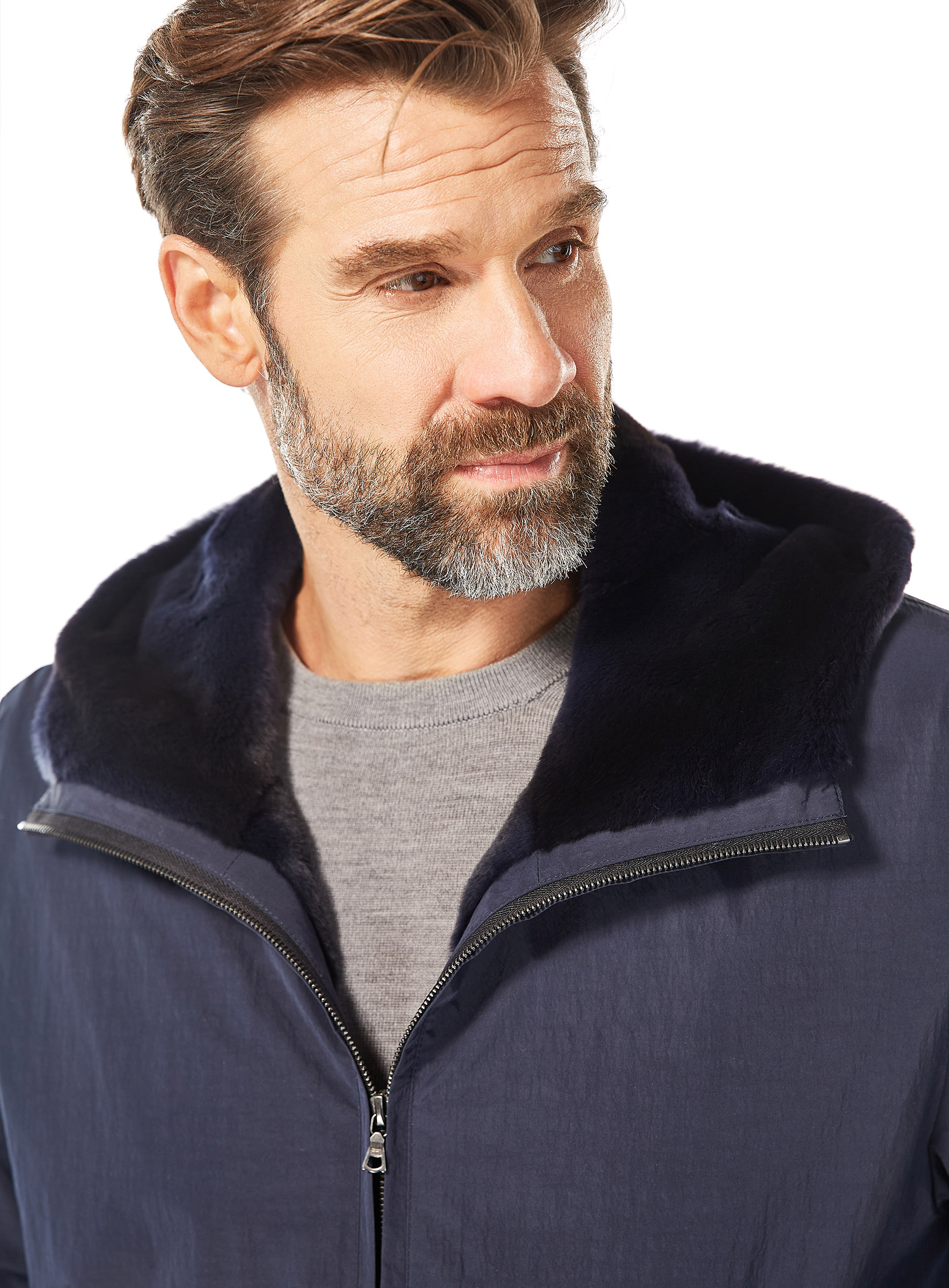 Sportive Anorak Jacke aus Mikrofaser mit Samtwiesel dunkelblau