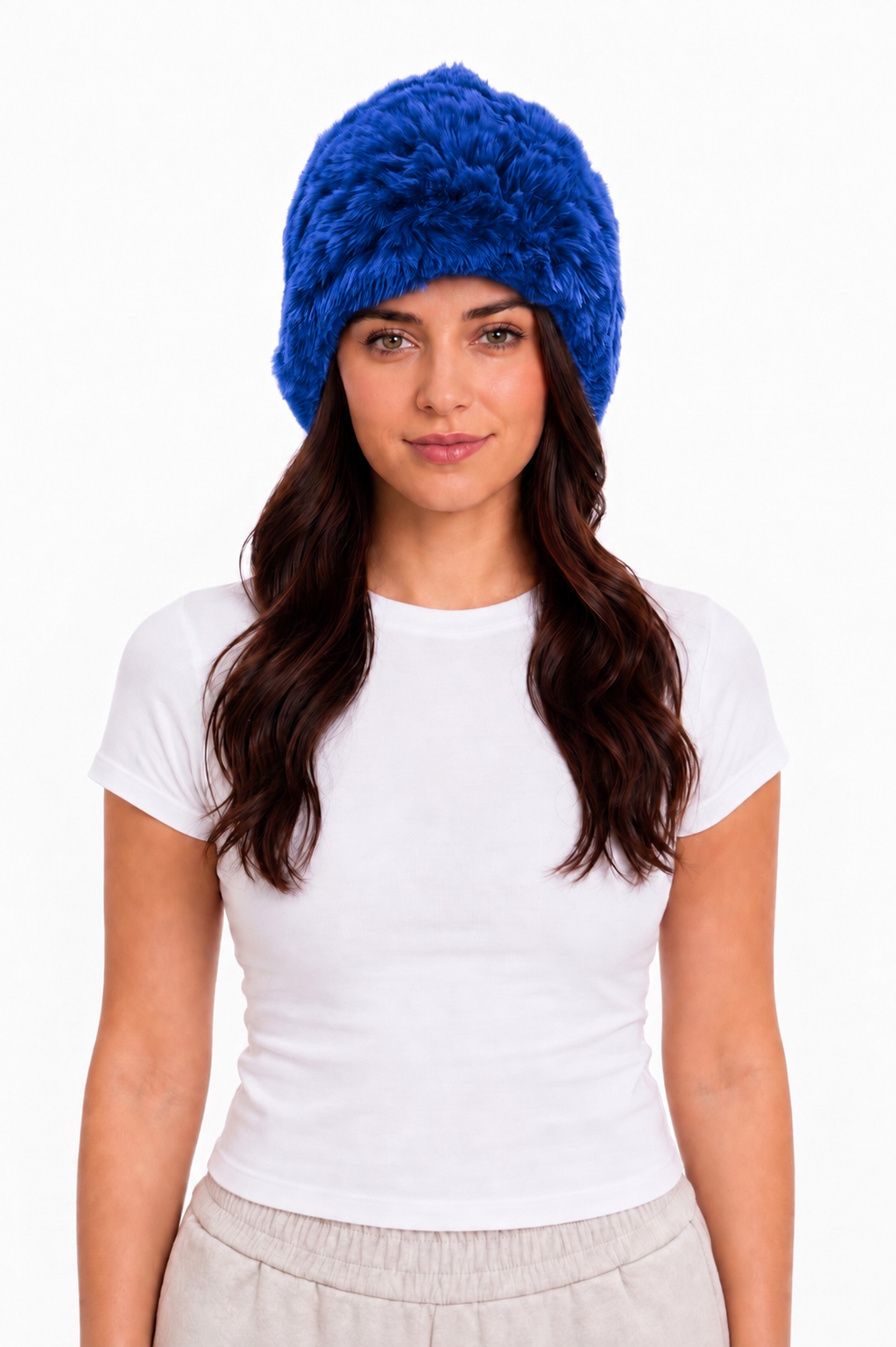 Stylische Pelzmütze aus Kaninfell electra blau