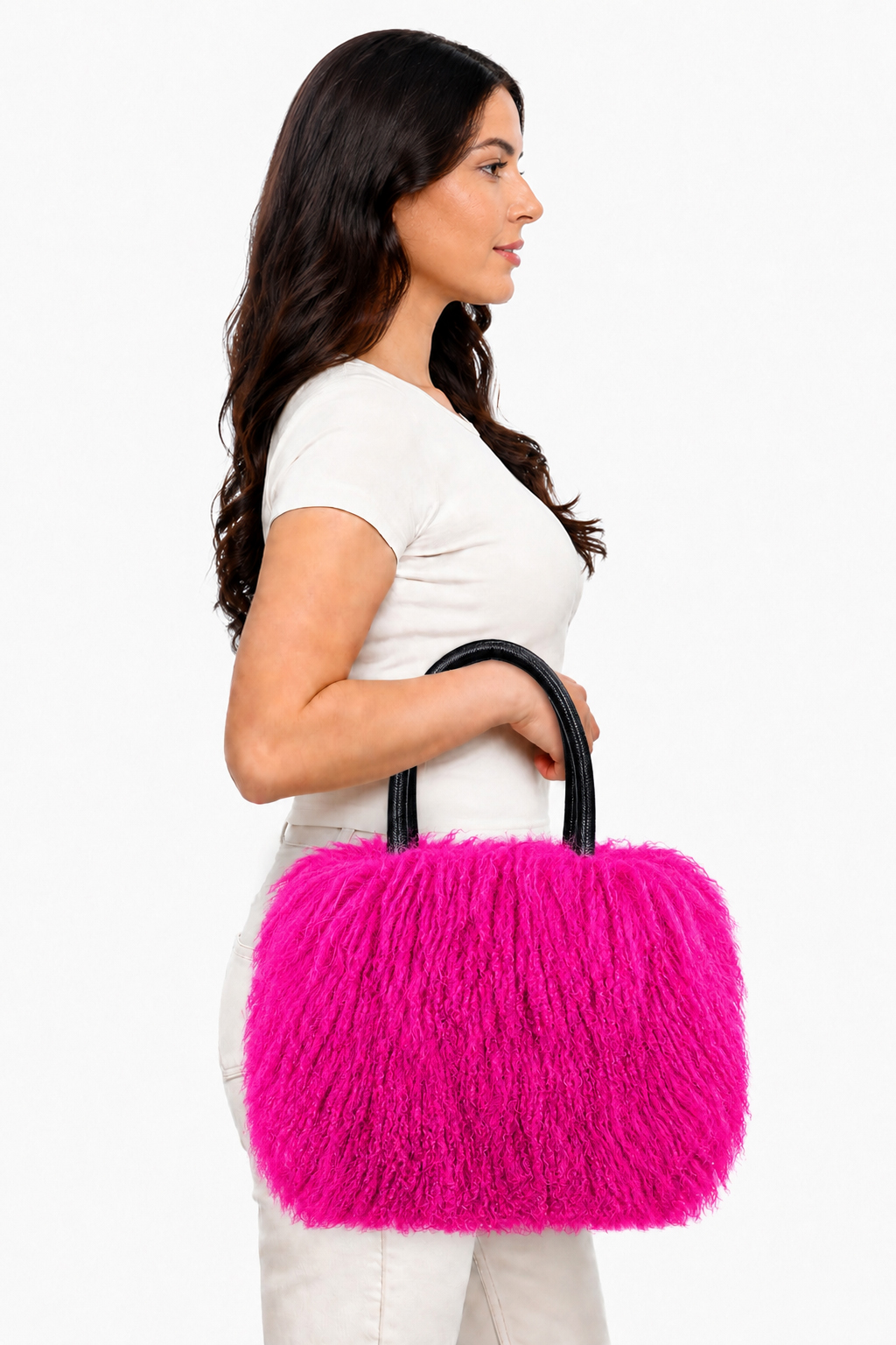 Sstylische Pelztasche aus Tibetlammfell pink