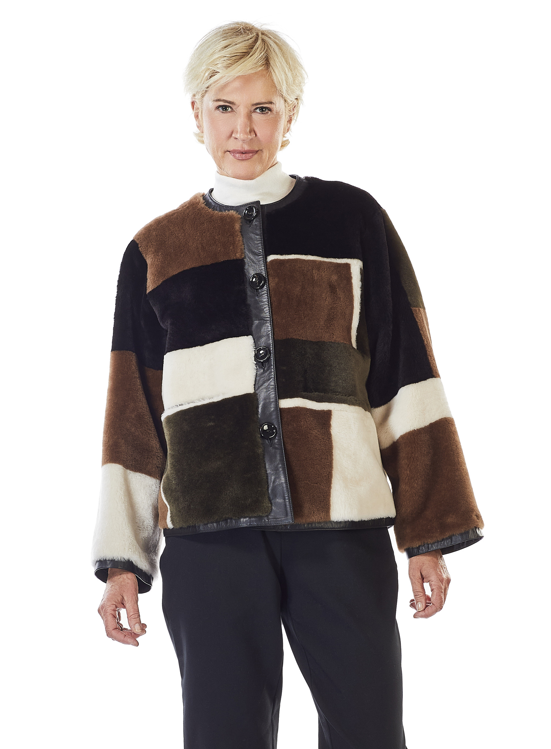 Lammfell-Wendejacke von Manzoni 24 in modischer Patchwork-Verarbeitung