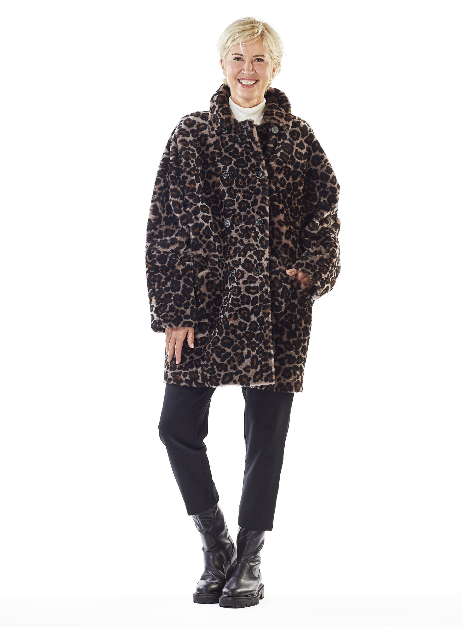 Oversized-Lammfelljacke mit Leodruck