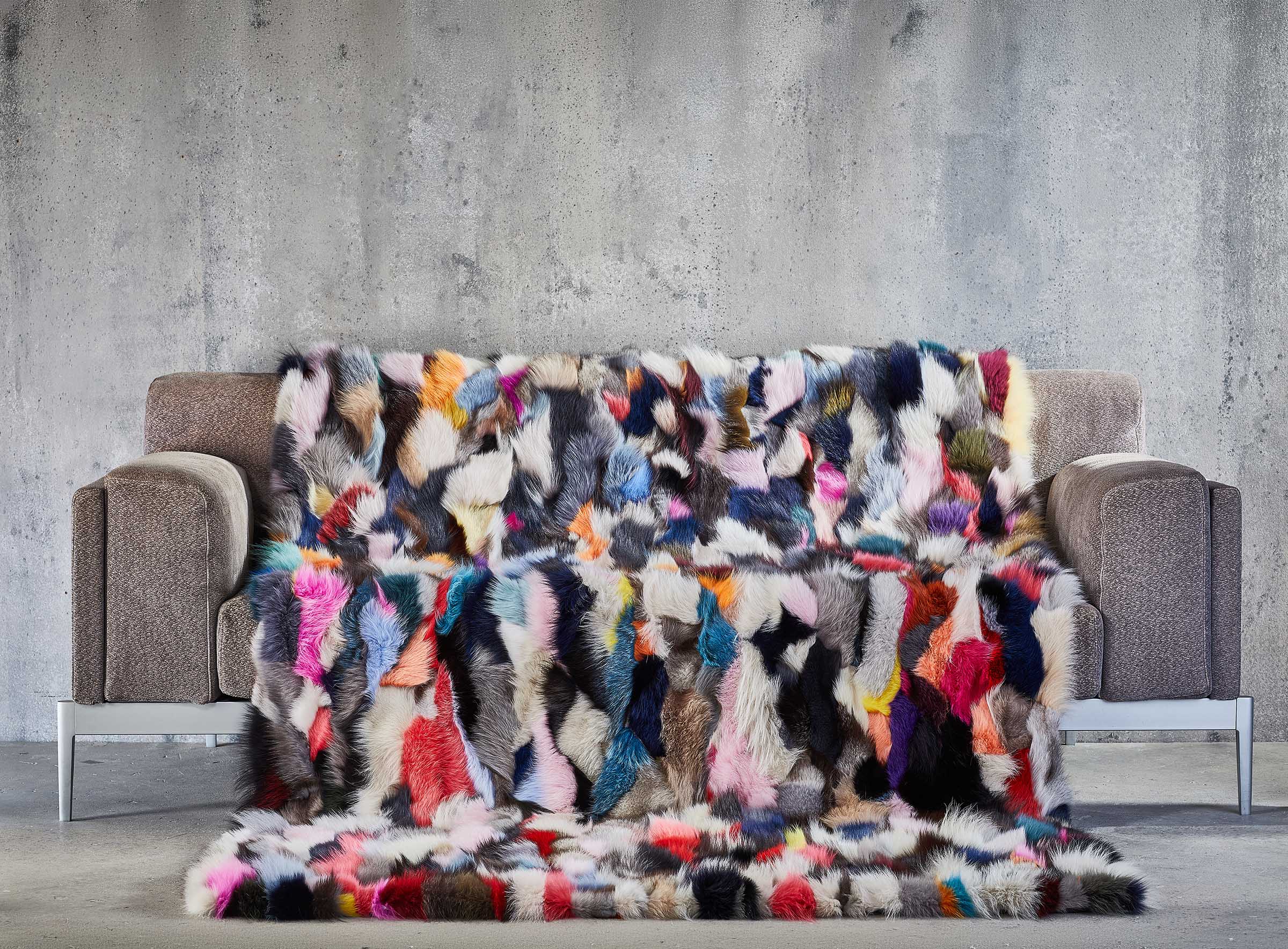 Blaufuchs Patchwork Felldecke multicolor