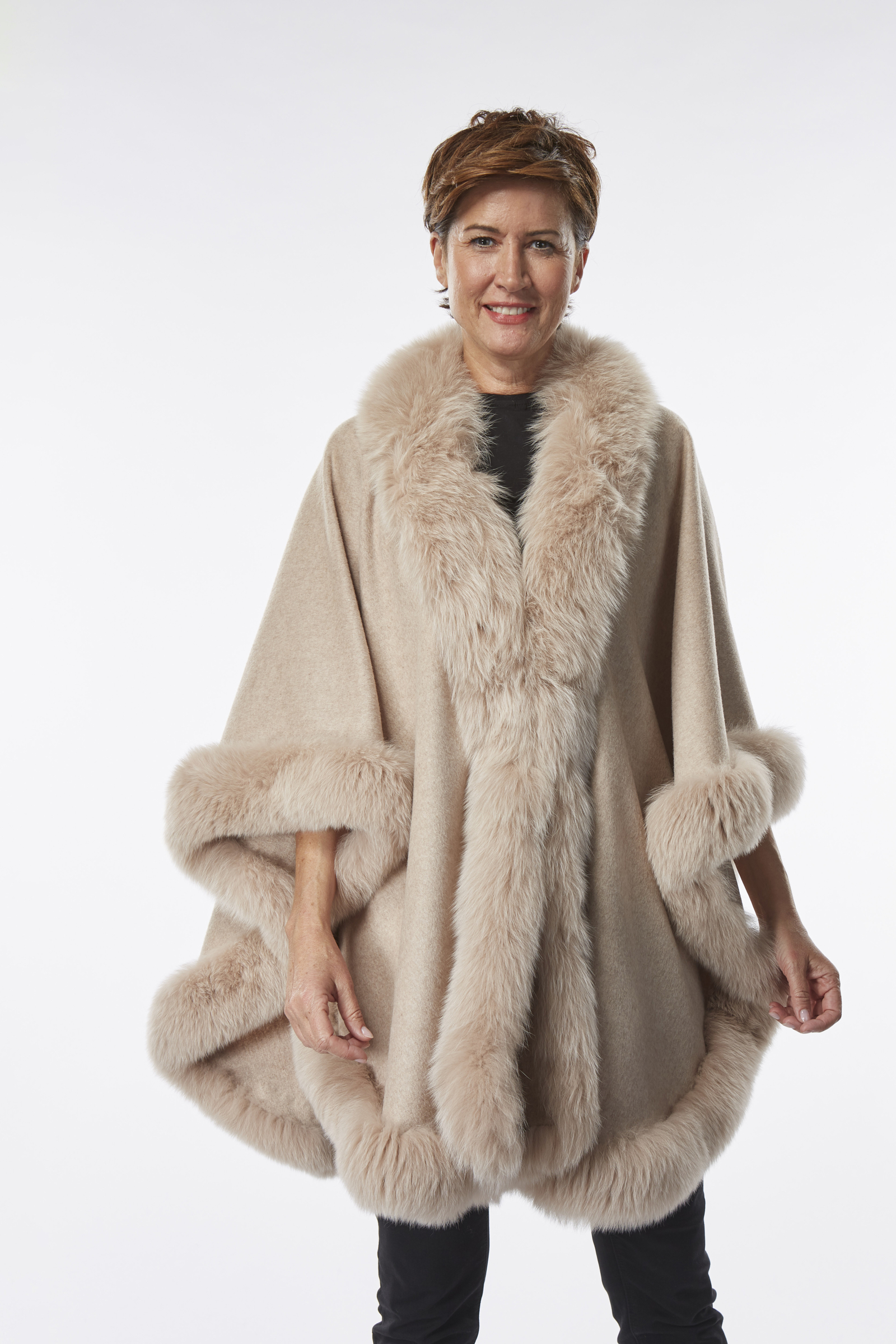 Cashmere Cape mit Blaufuchs beige