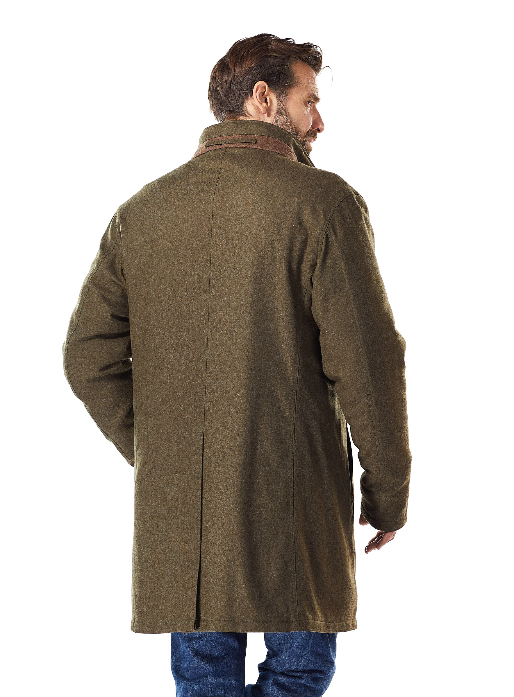 Geschorener Bisam Herrenpelz Kurzmantel mit Loden grün