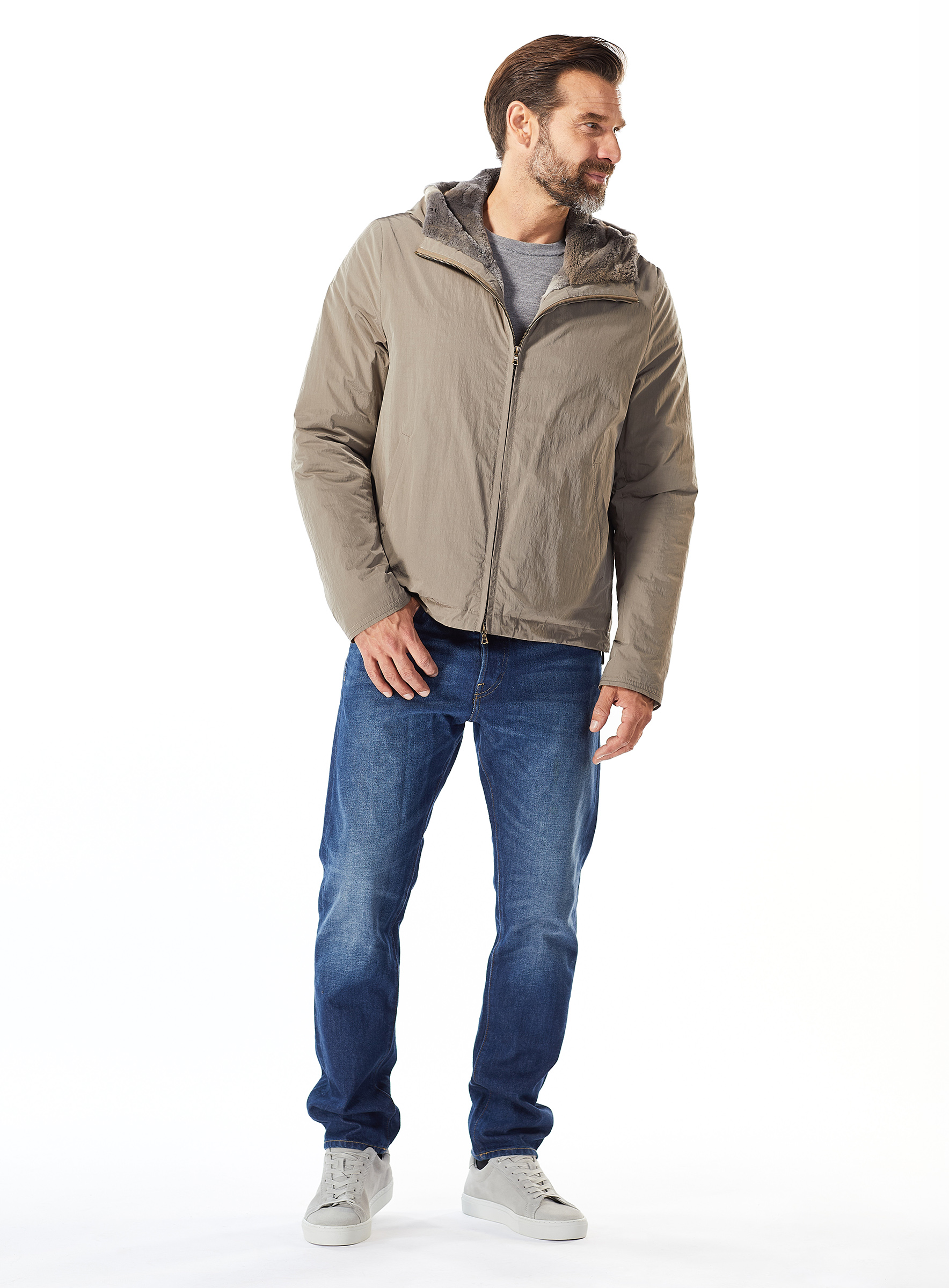 Sportive Anorak Jacke aus Mikrofaser mit Bisam Fellfutter