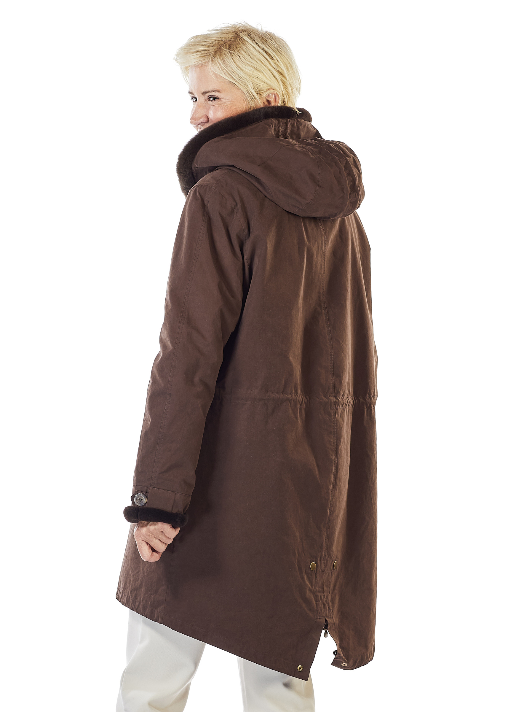 Klassischer Baumwoll Parka dunkelbraun mit Samtnerz