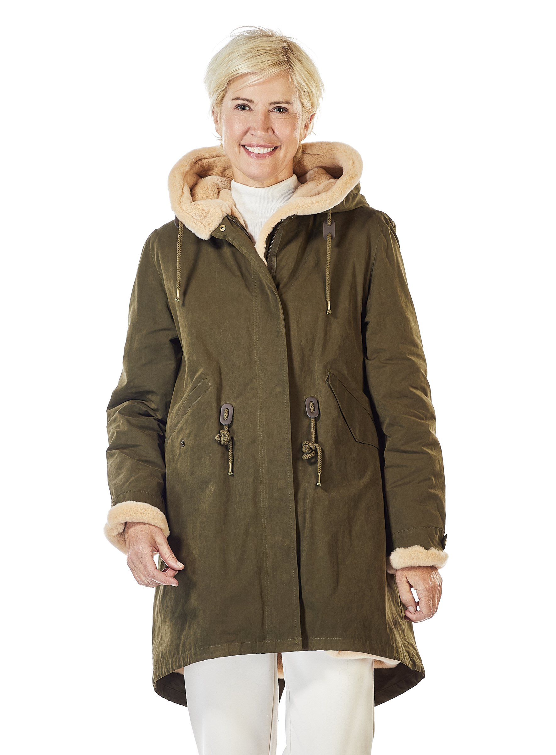 Parka pelzgefüttert mit Samtnerz beige