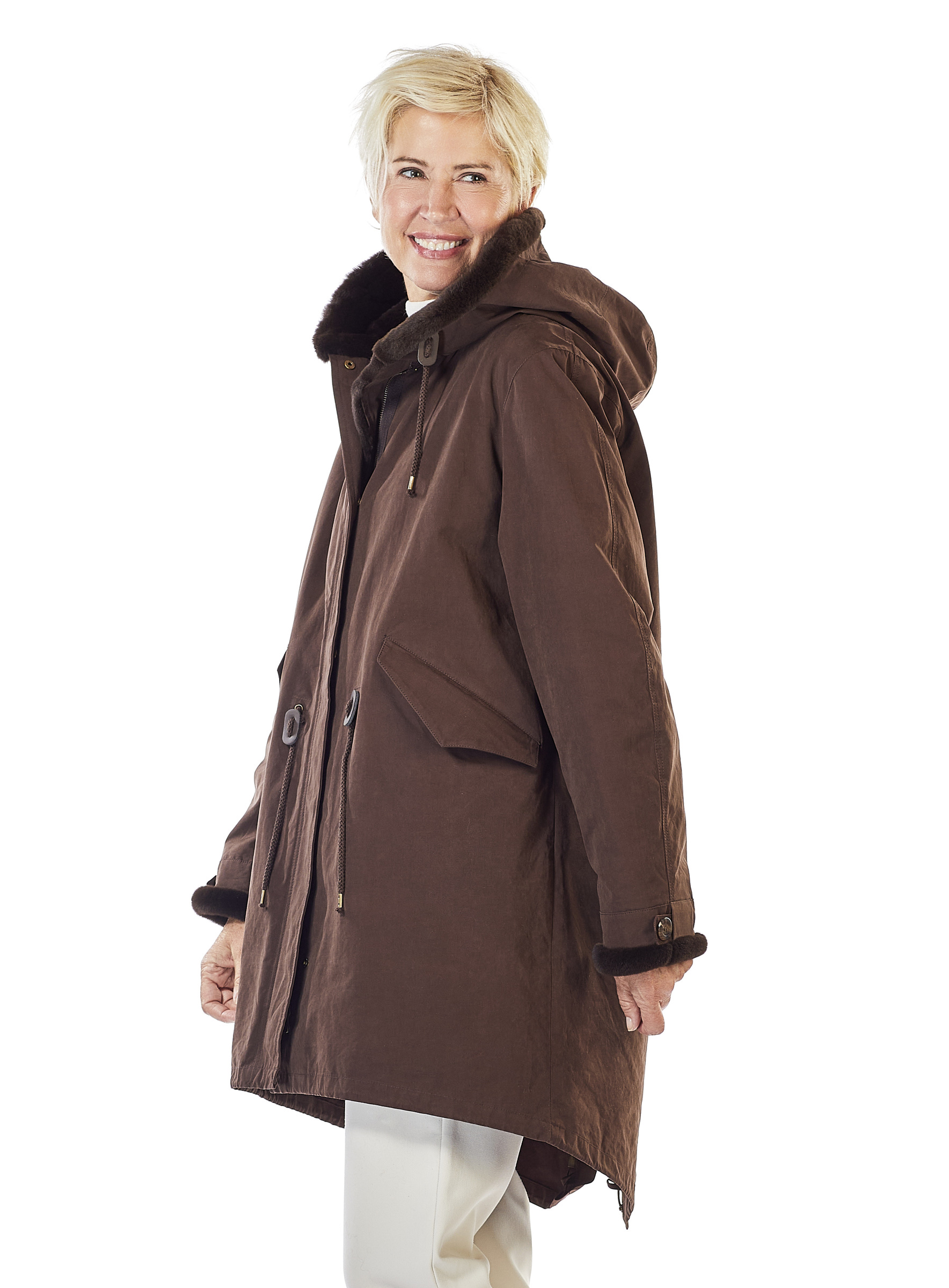 Klassischer Baumwoll Parka dunkelbraun mit Samtnerz