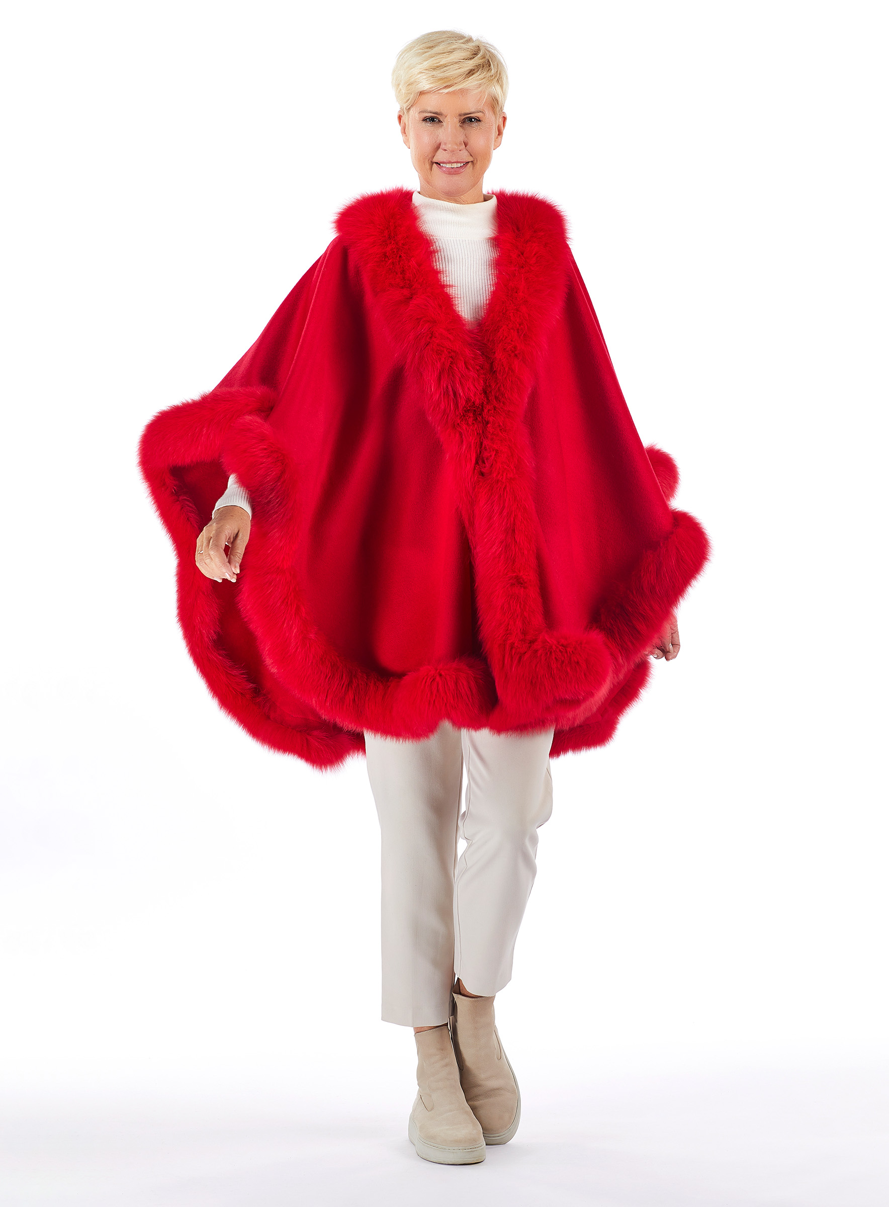 Cashmere Cape fuchsverbrämt rot