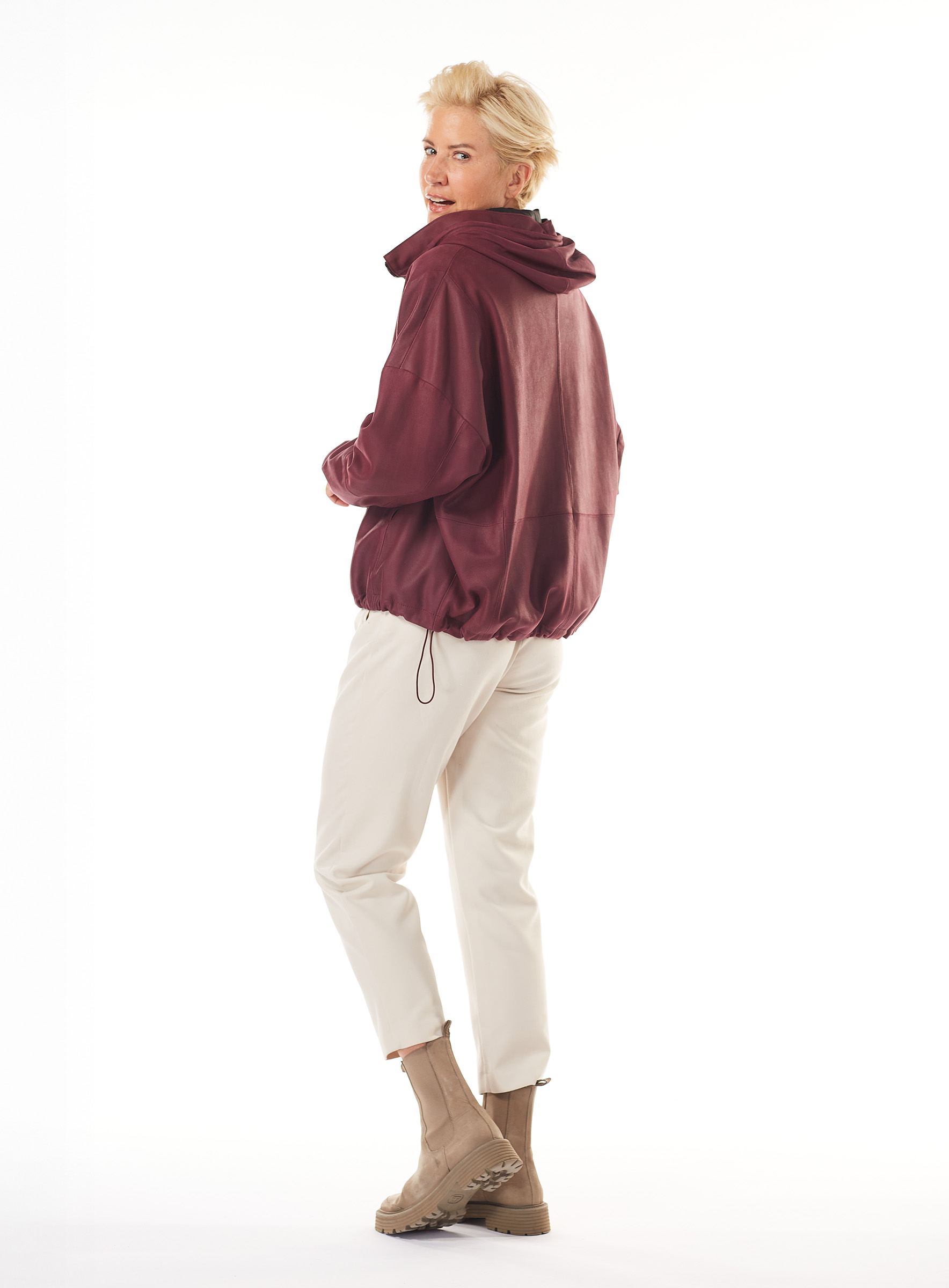 Womens Leather Jacket in Aubergine Pink/Purple by Werner Christ