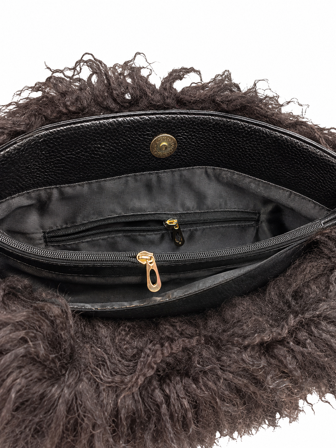 Tibetlamm Felltasche braun mit Ledergriff