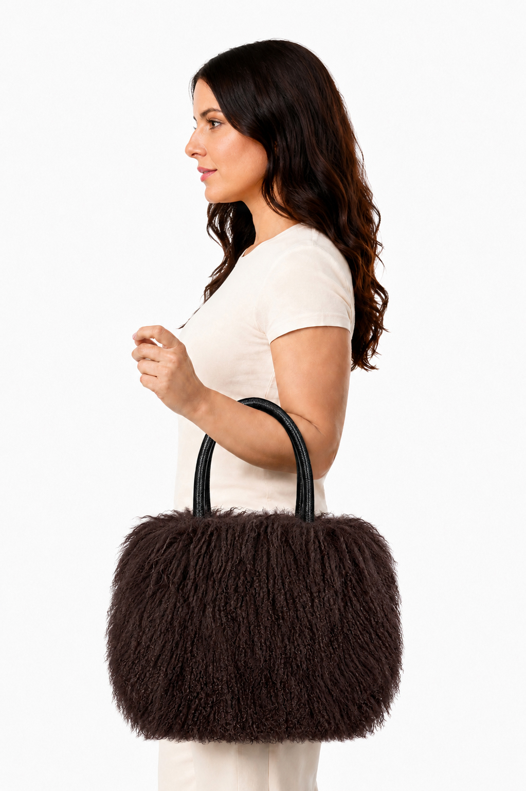 Stylische Felltasche aus Tibetlamm braun