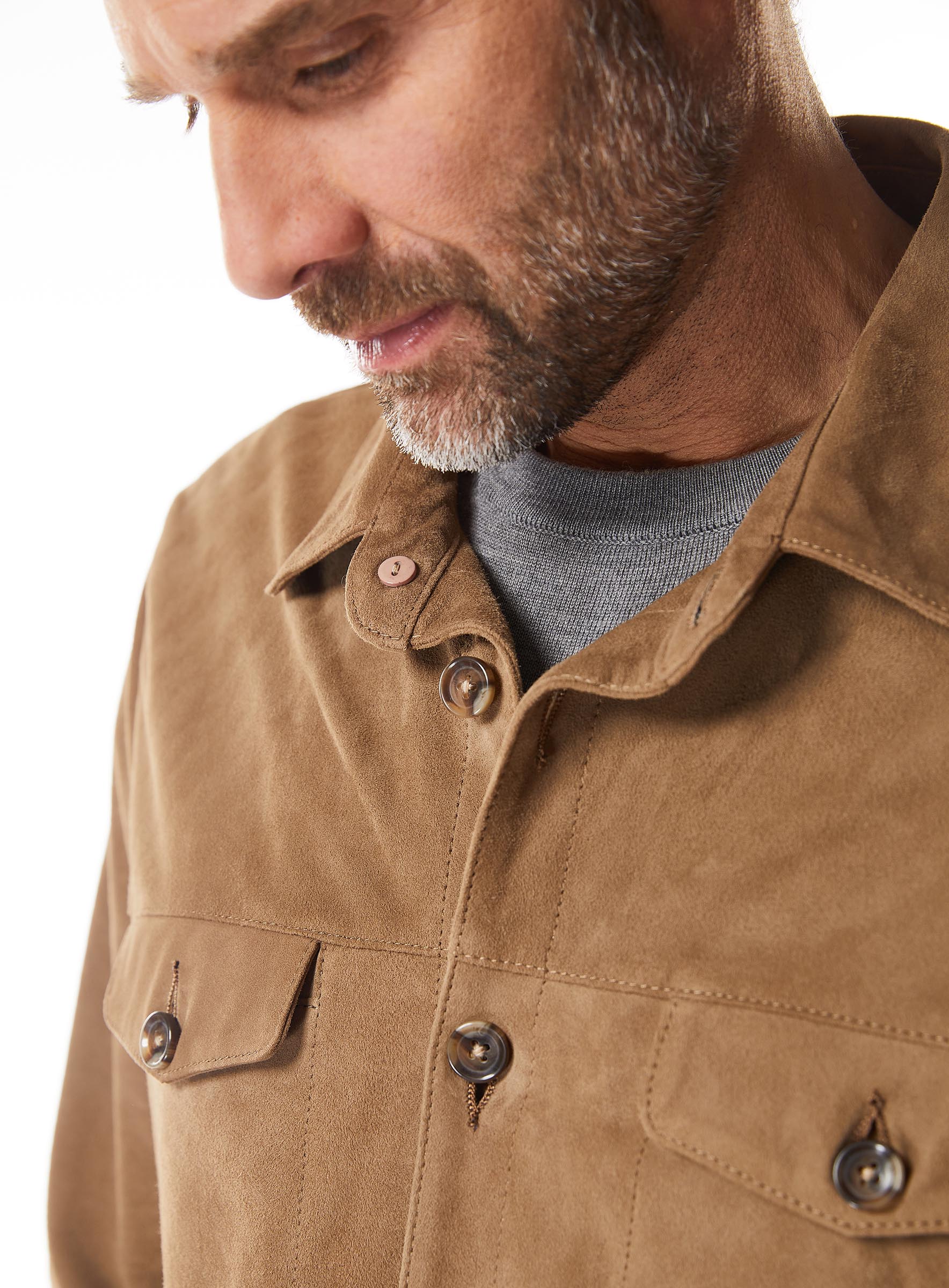 Lederhemd Overshirt  aus Ziegenvelours in taupe