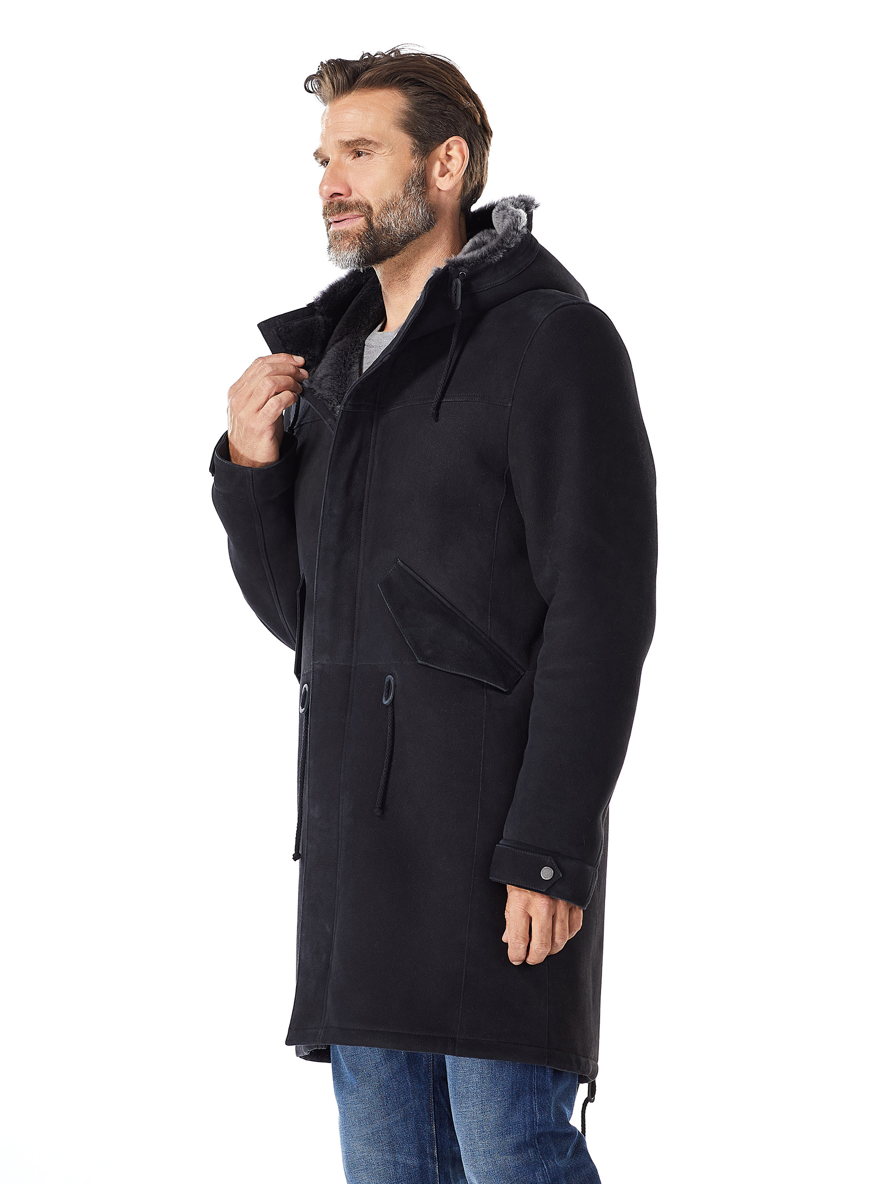Merino Lammfell Herren Parka schwarz brisa