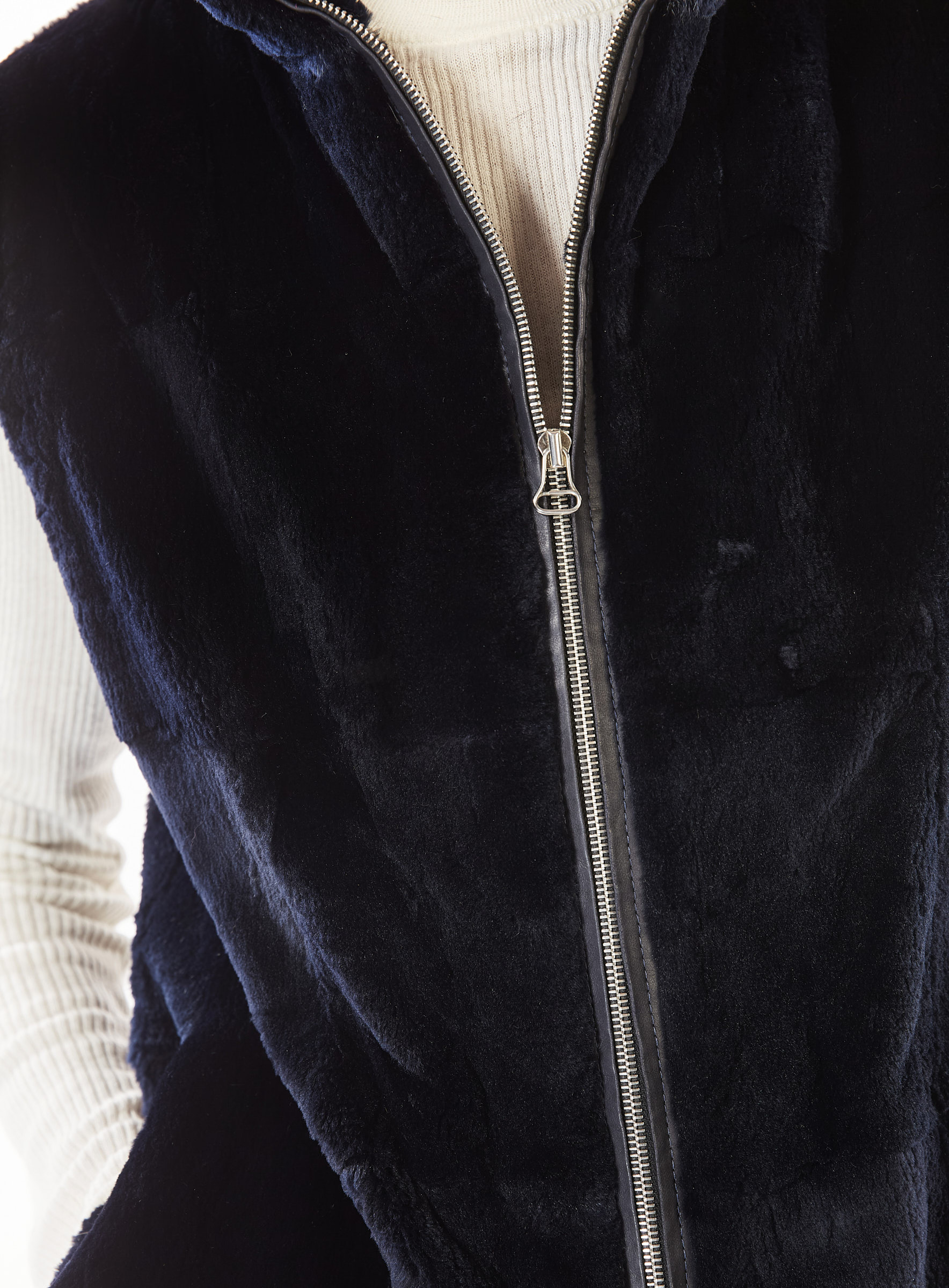 Navy Blue Muskrat Fur Gilet