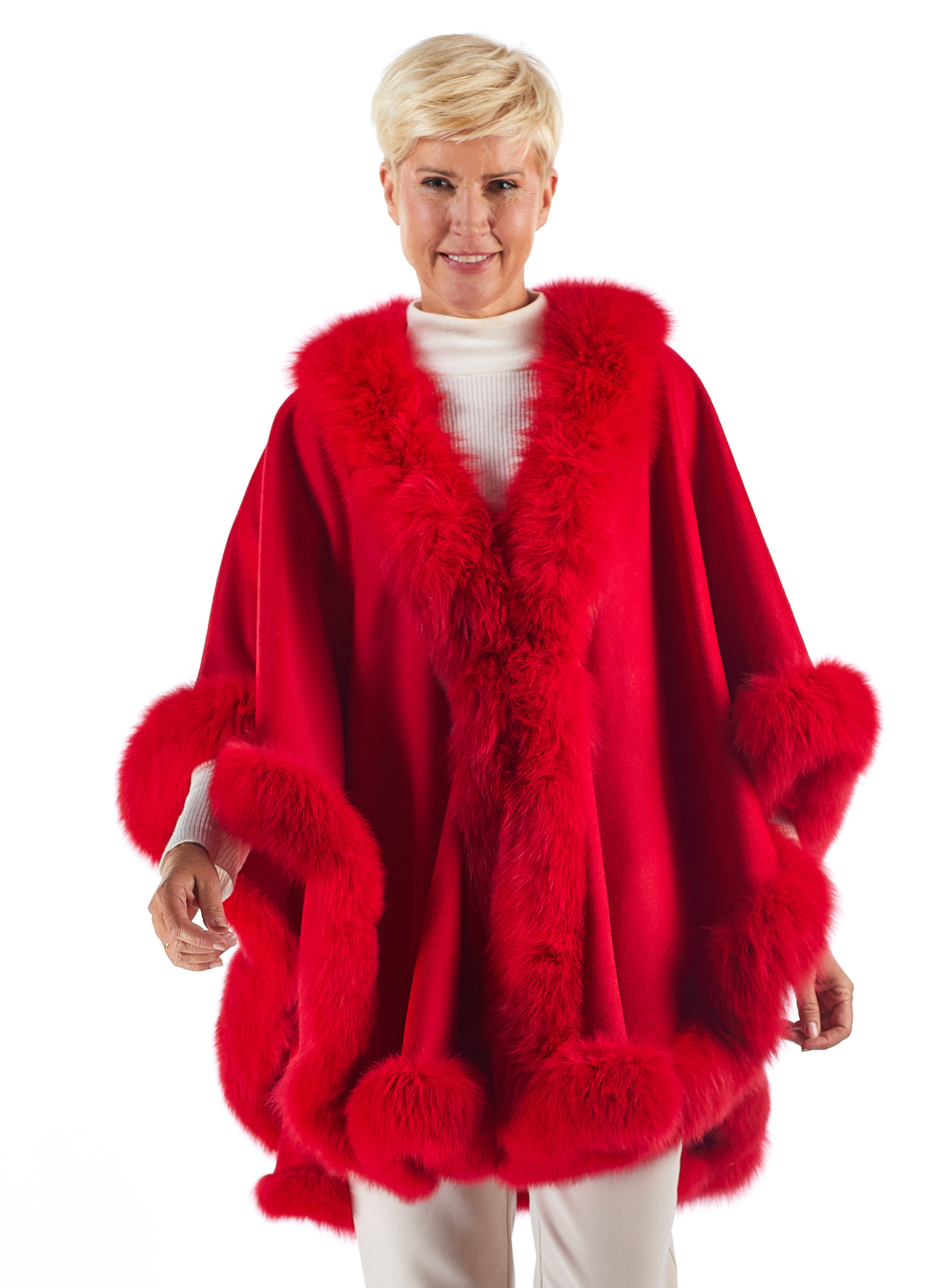 Cashmere Cape fuchsverbrämt rot
