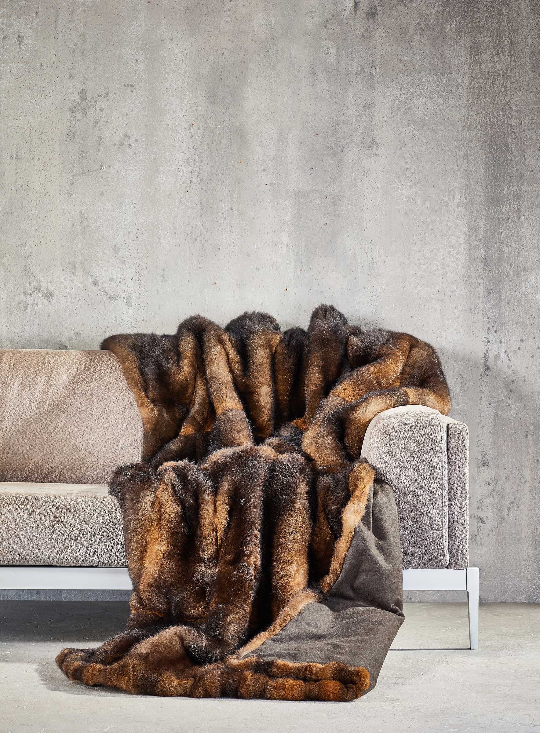 Opossum Echtpelz Decke mit Cashmere